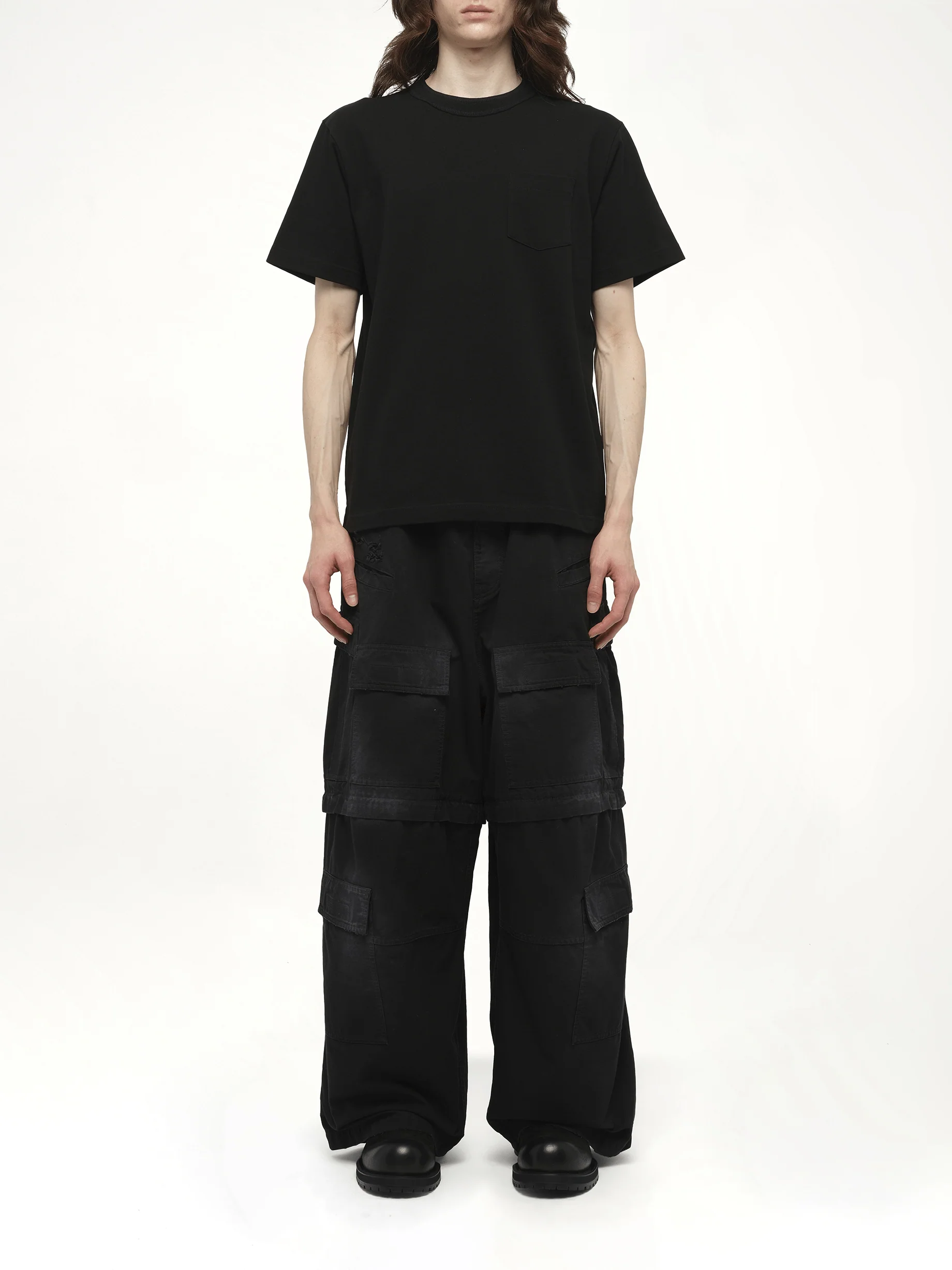 Side Zip Cotton T-Shirt in Black - Image 7