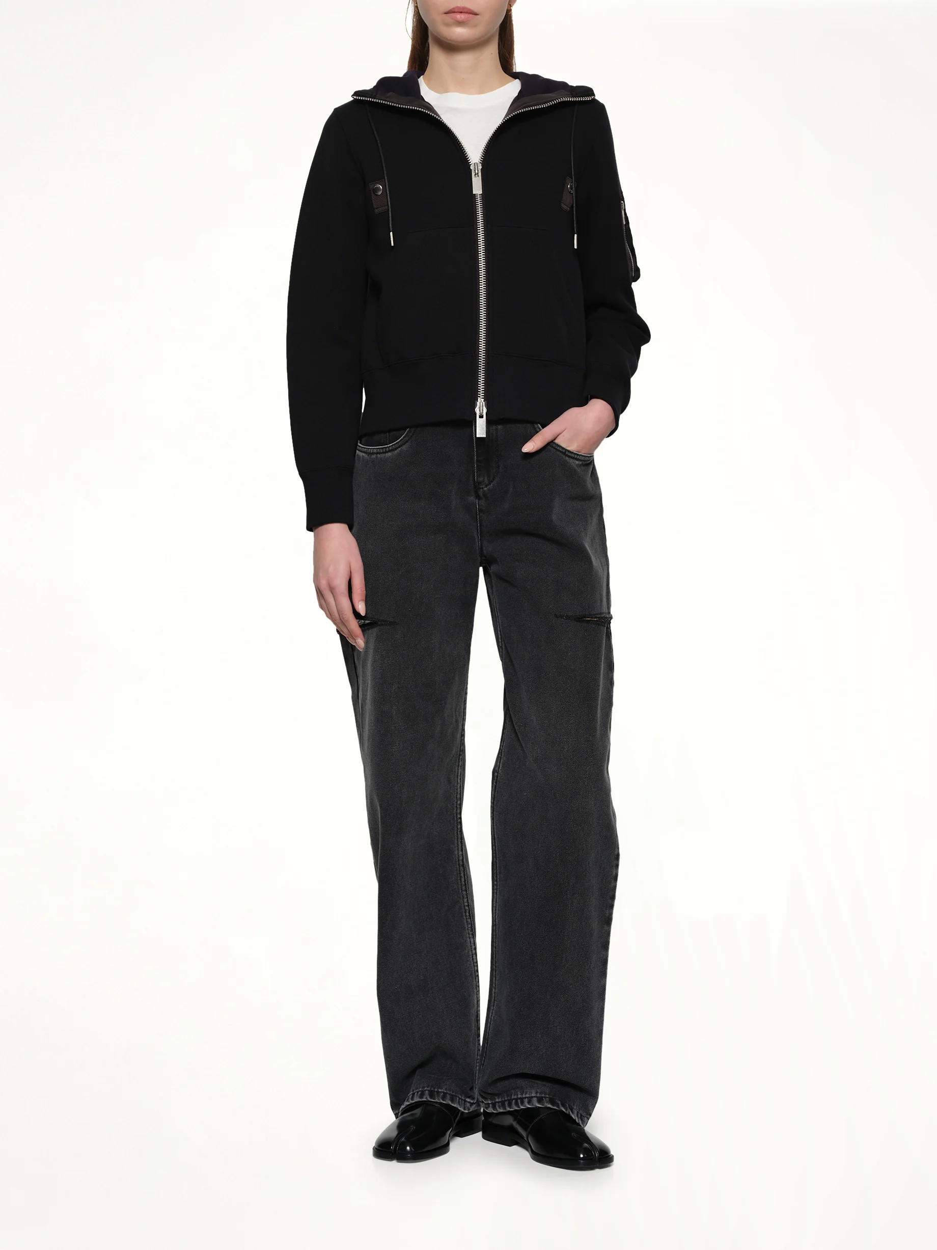 Sponge Sweat Nylon Twill Hoodie in Black - Image 4