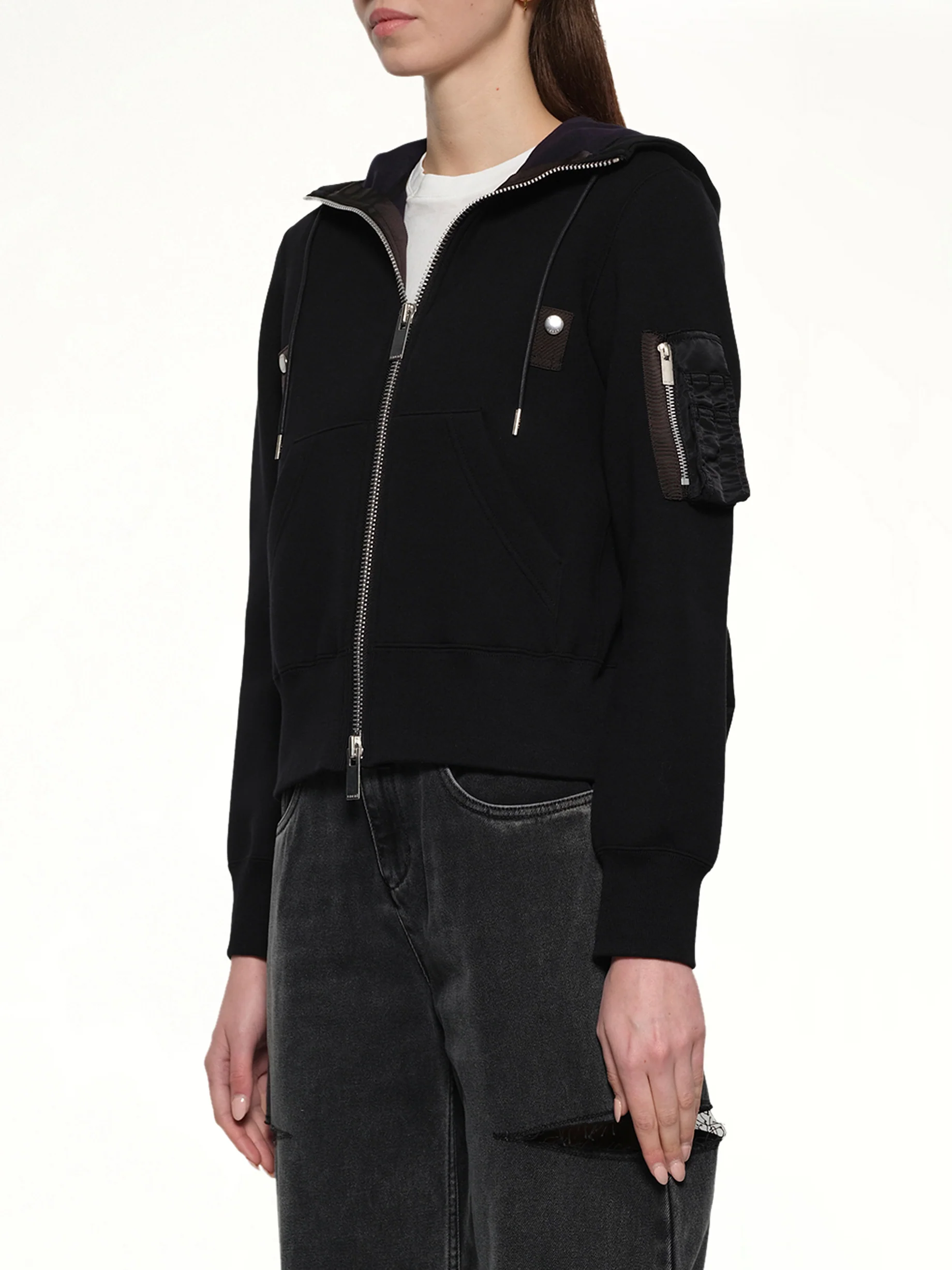 Sponge Sweat Nylon Twill Hoodie in Black - Image 6