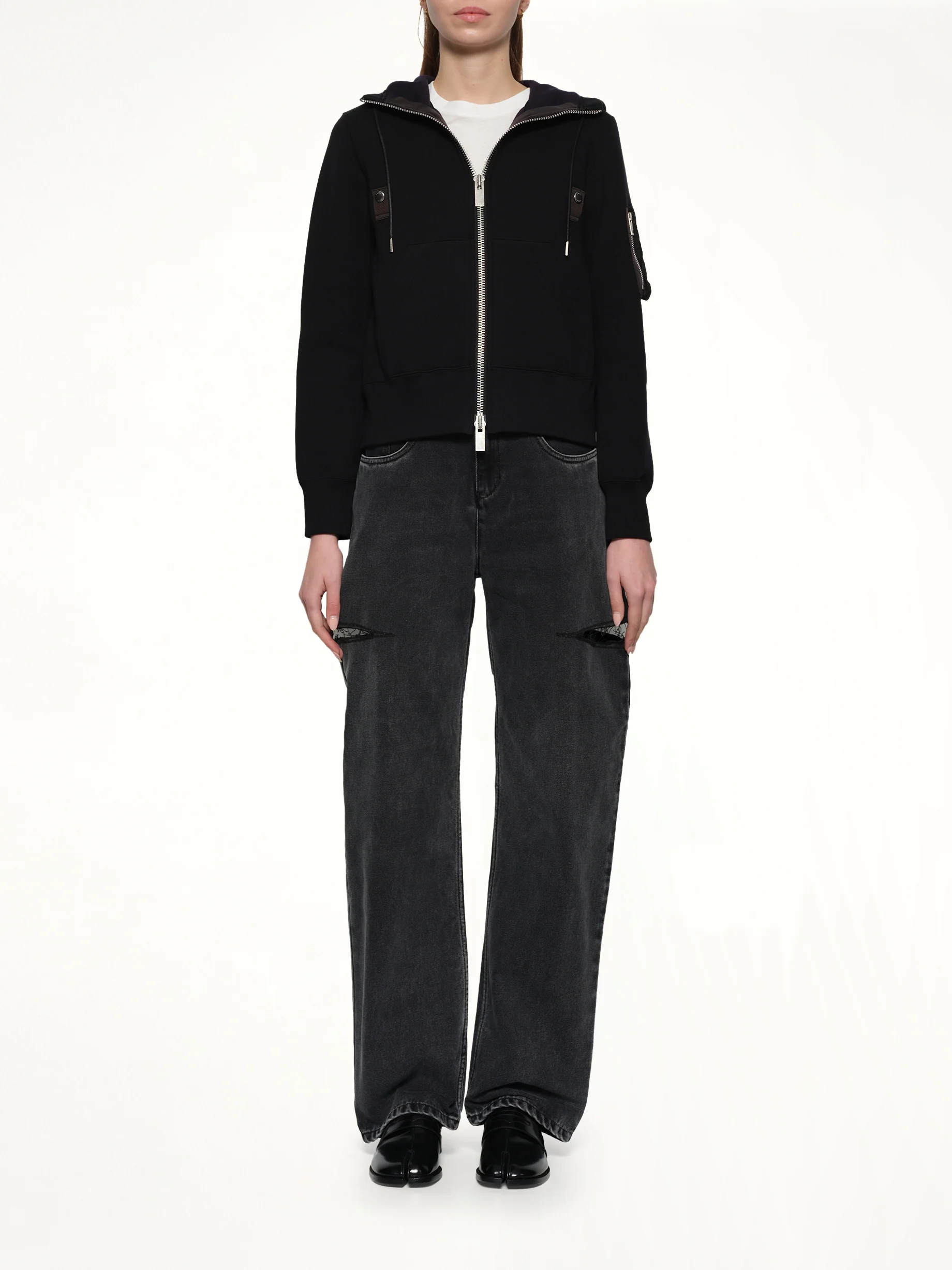 Sponge Sweat Nylon Twill Hoodie in Black - Image 7