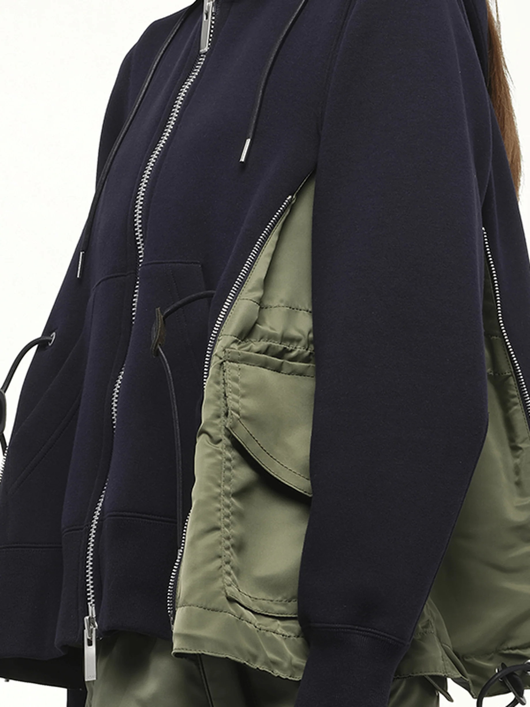 Sponge Sweat Nylon Twill Hoodie in Navy/Khaki - Image 3