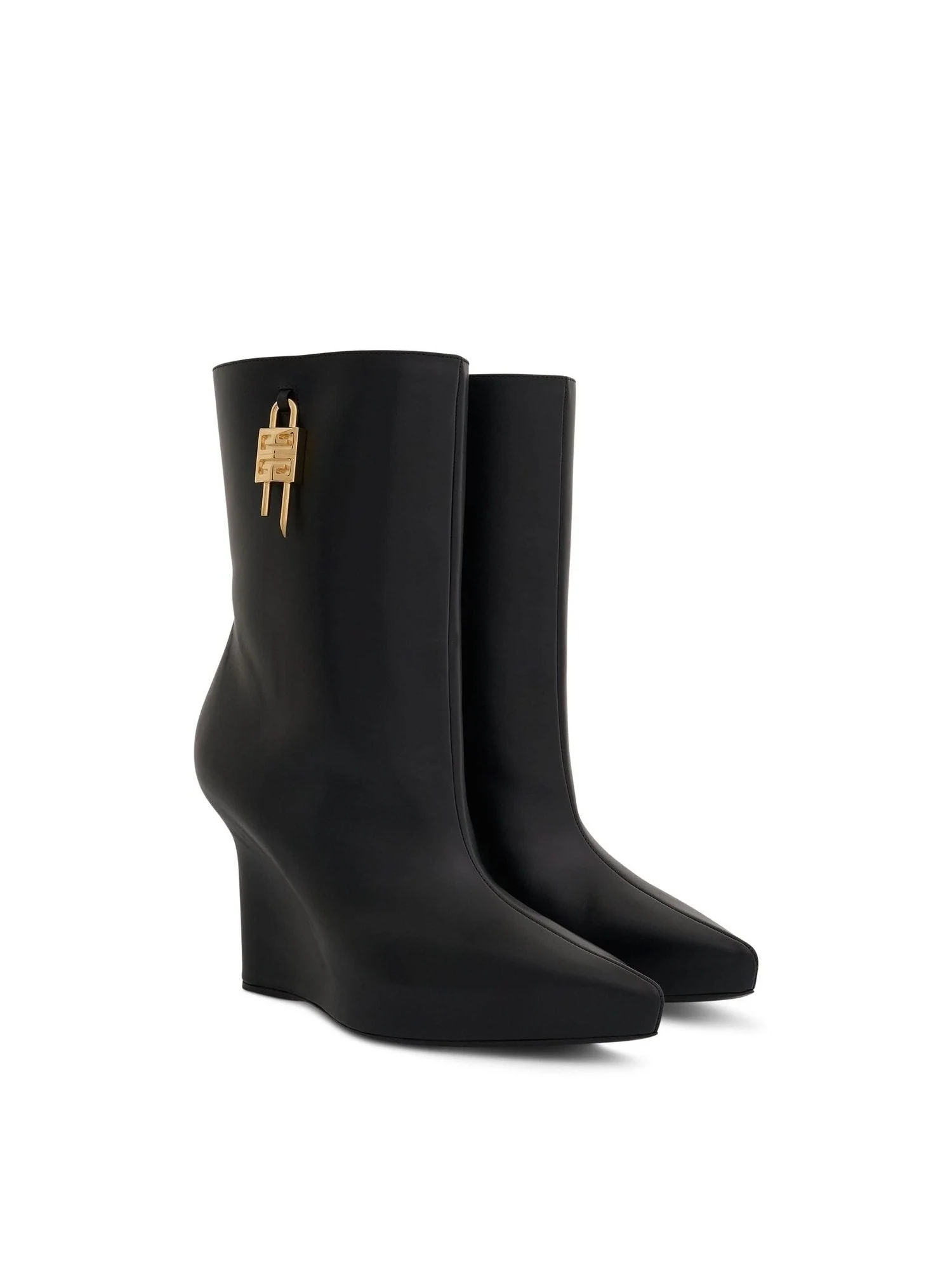 G Lock Wedge Low Box Leather Boots in Black - Image 2