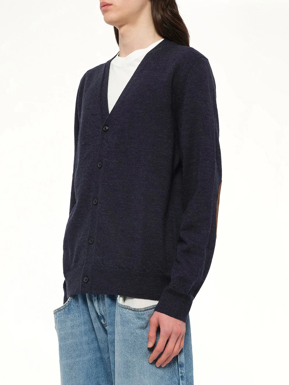 Gauge 12 Elbow Patch Cardigan in Navy - Image 3