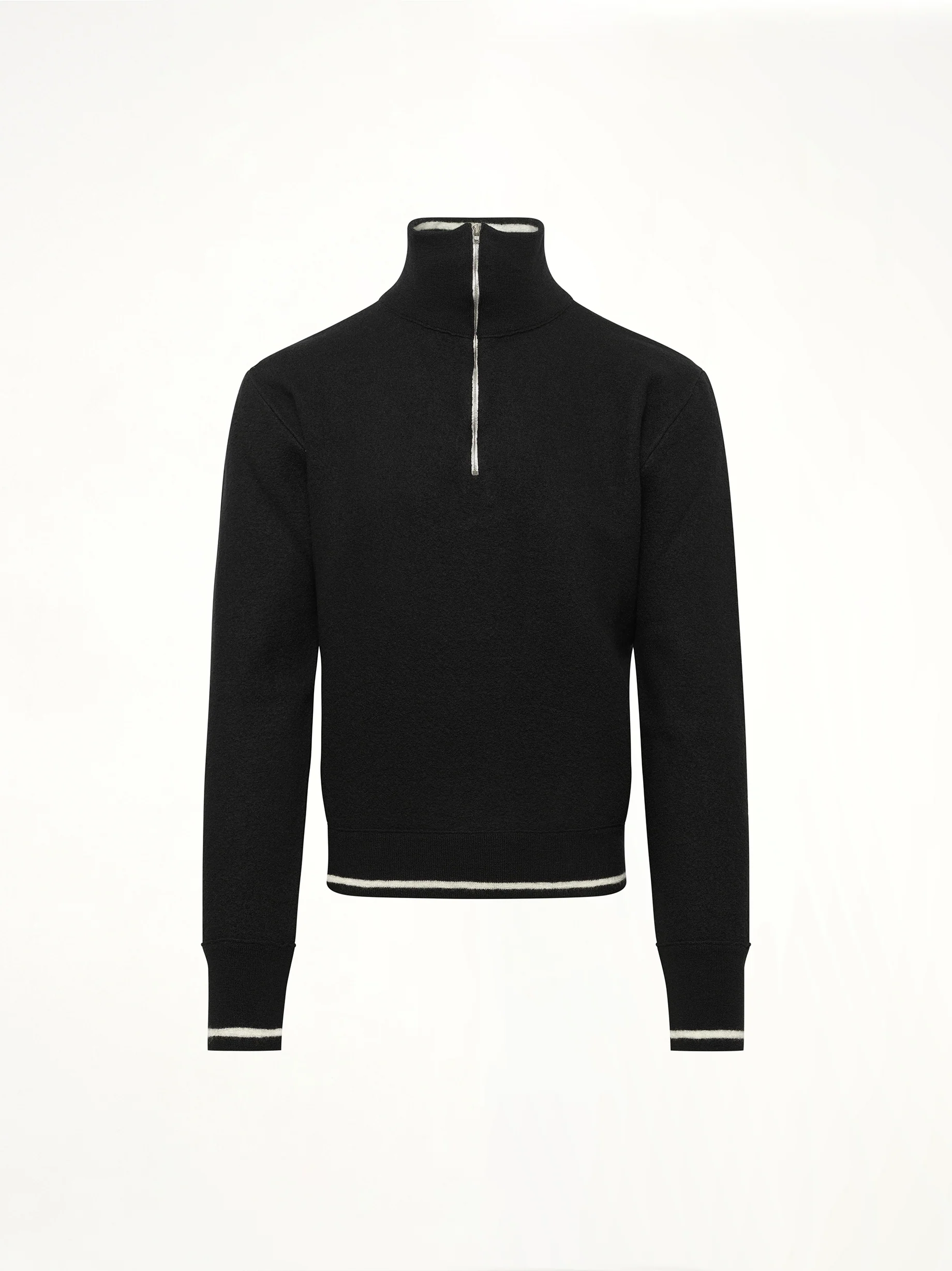 Gauge 14 Felted Zip Sweater in Black/Off White - Image 2