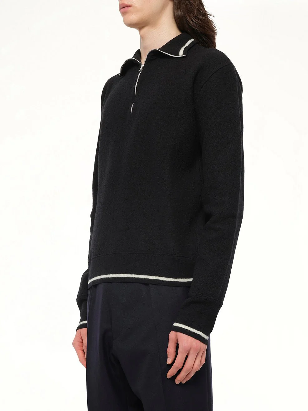 Gauge 14 Felted Zip Sweater in Black/Off White - Image 3
