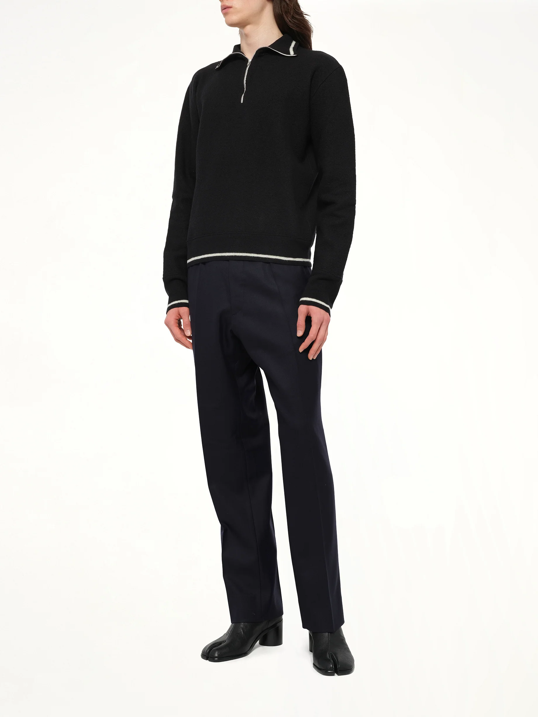 Gauge 14 Felted Zip Sweater in Black/Off White - Image 4