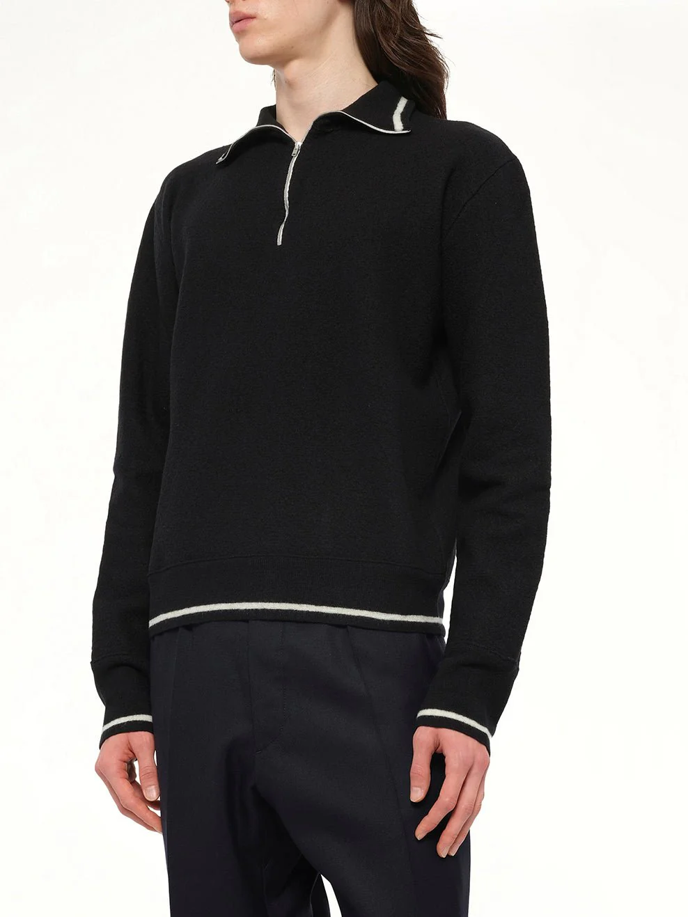 Gauge 14 Felted Zip Sweater in Black/Off White - Image 6