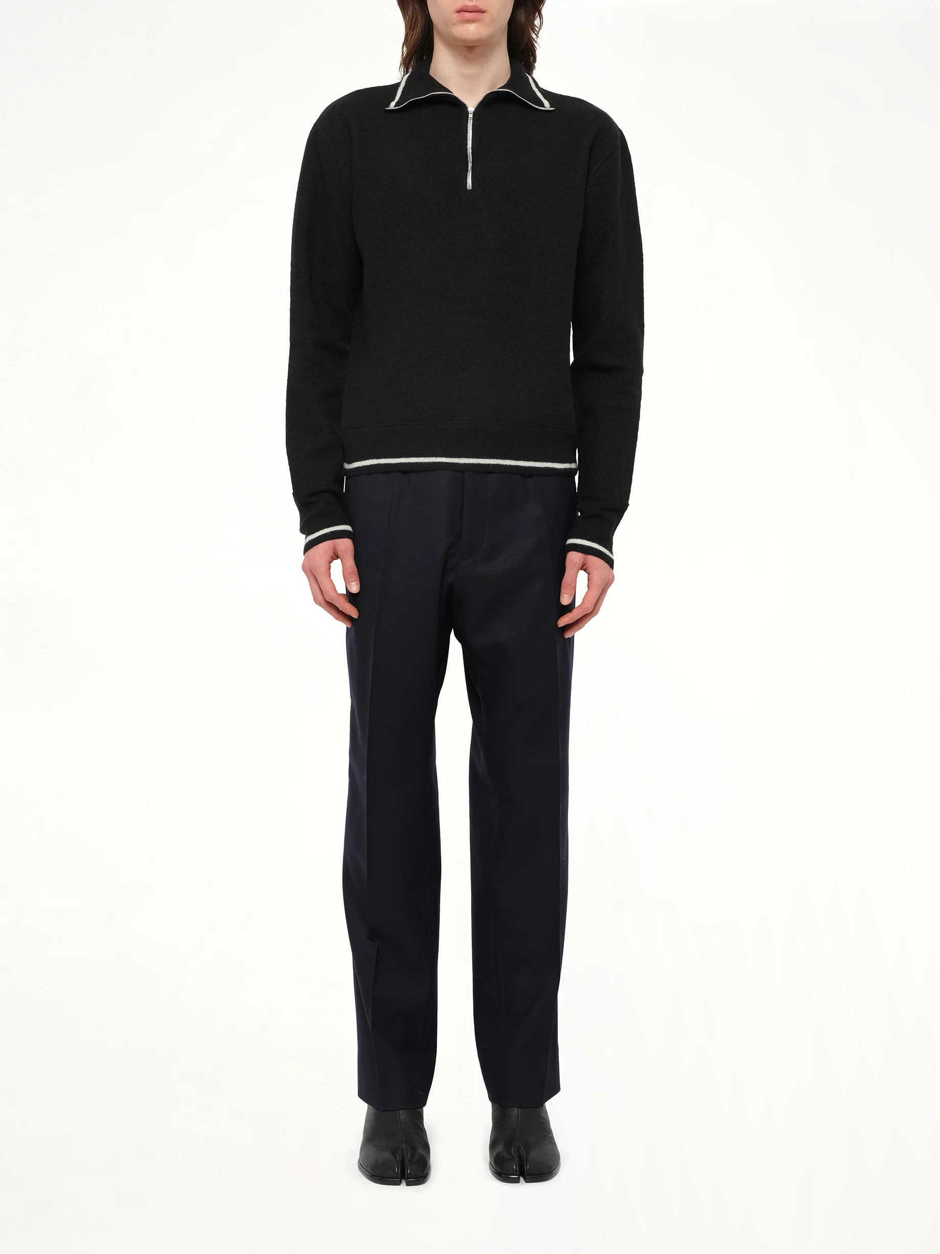 Gauge 14 Felted Zip Sweater in Black/Off White - Image 7