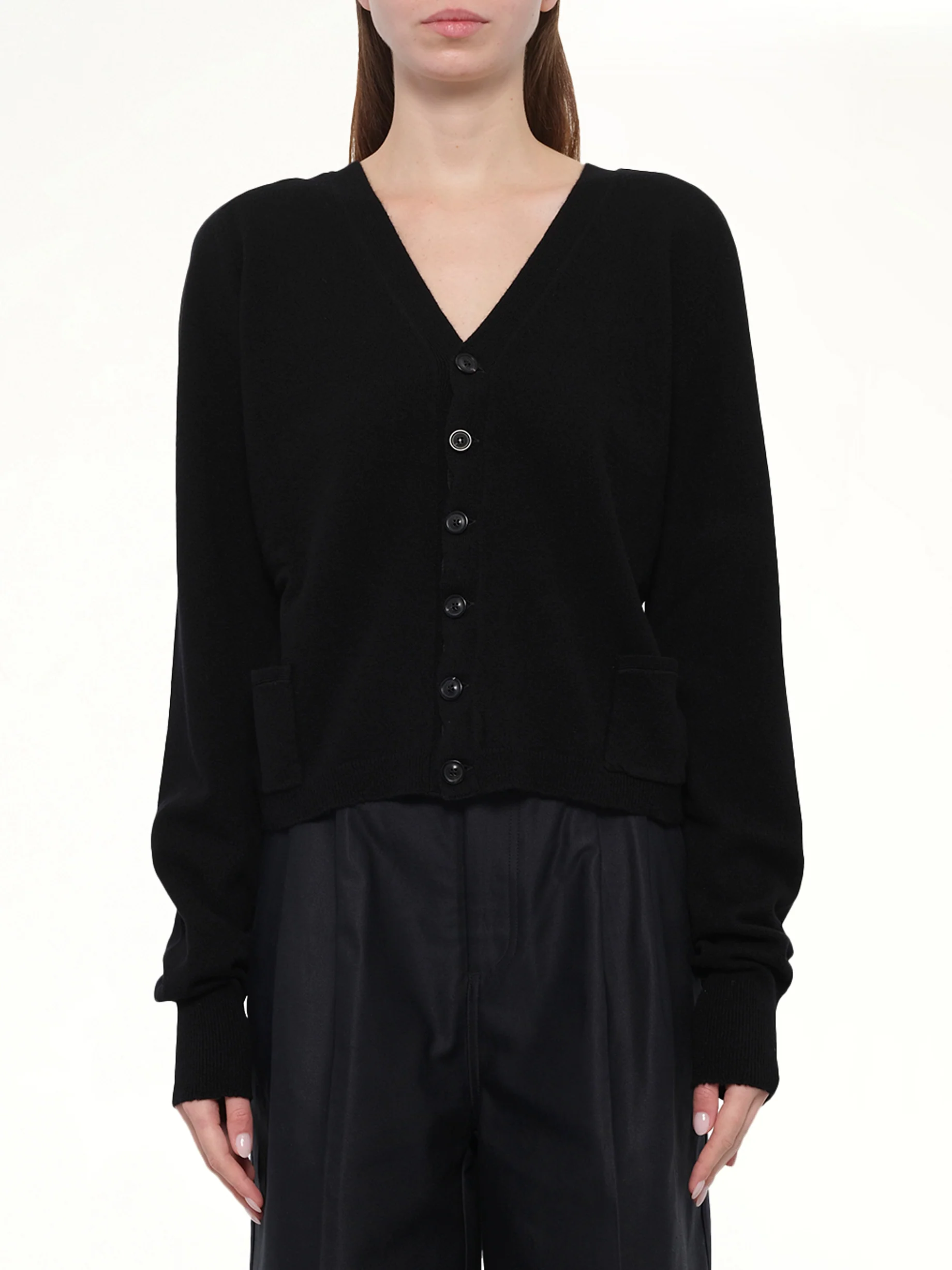 Gauge 14 Wool V-Neck Cardigan in Black