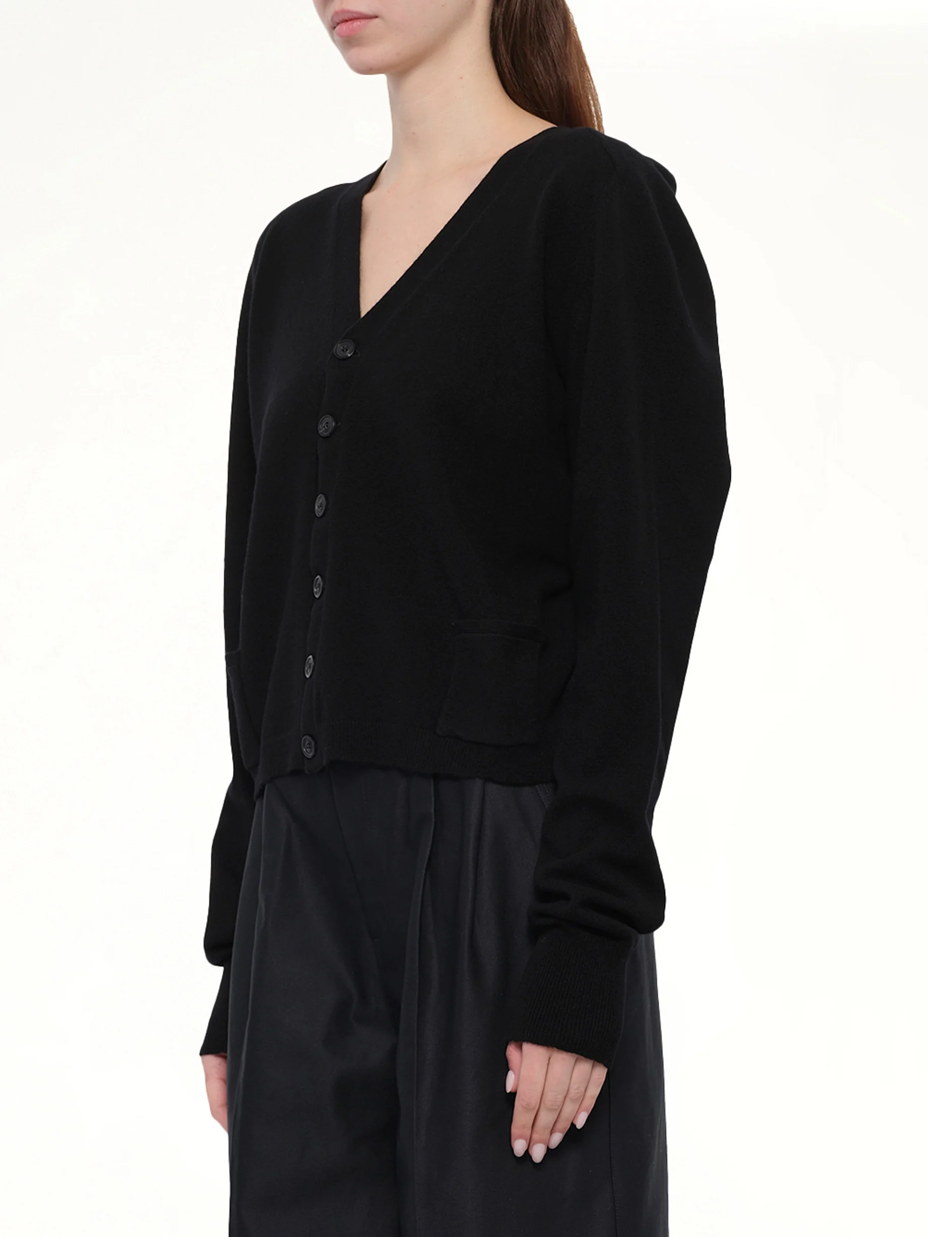 Gauge 14 Wool V-Neck Cardigan in Black - Image 3