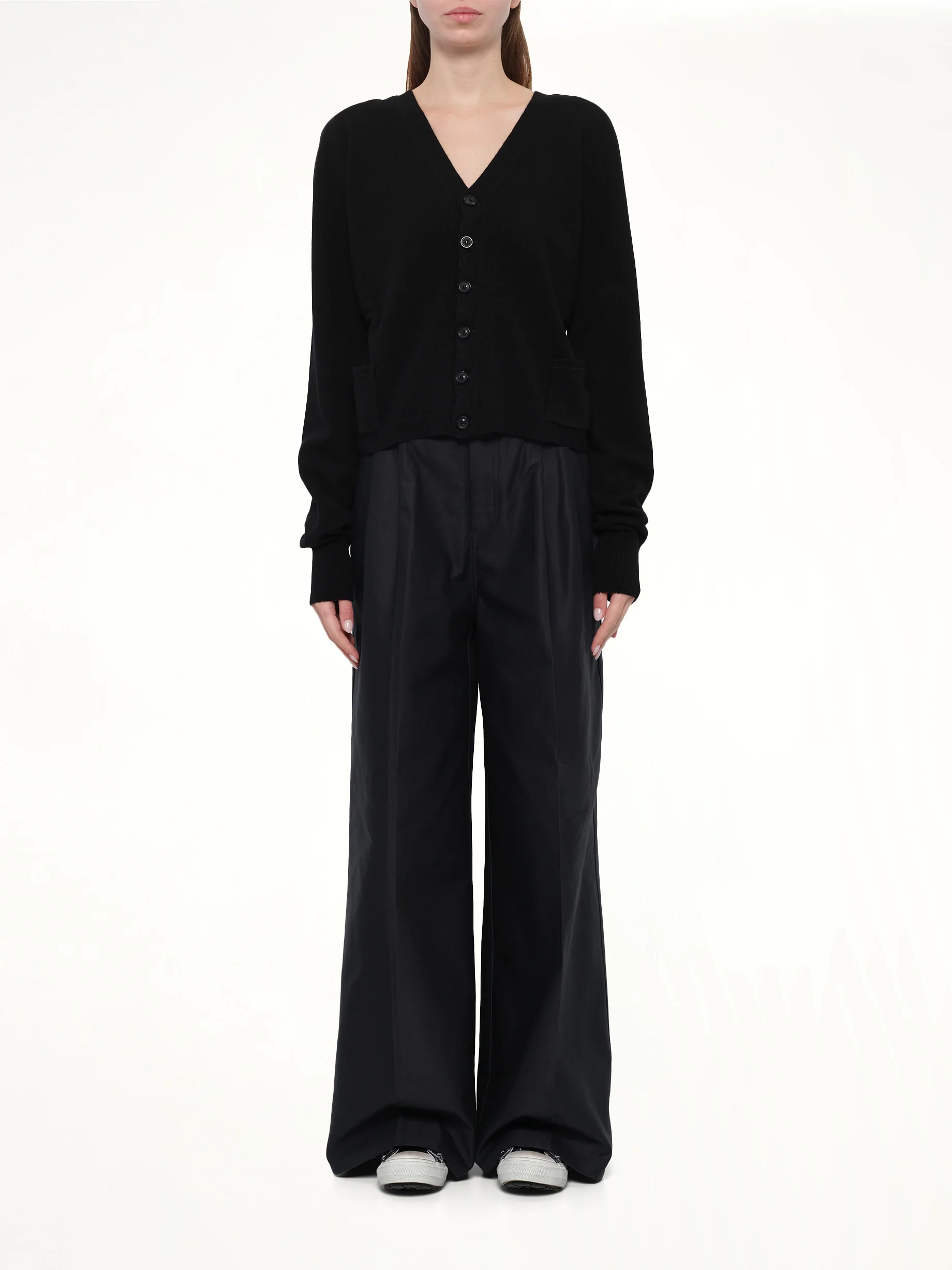 Gauge 14 Wool V-Neck Cardigan in Black - Image 7