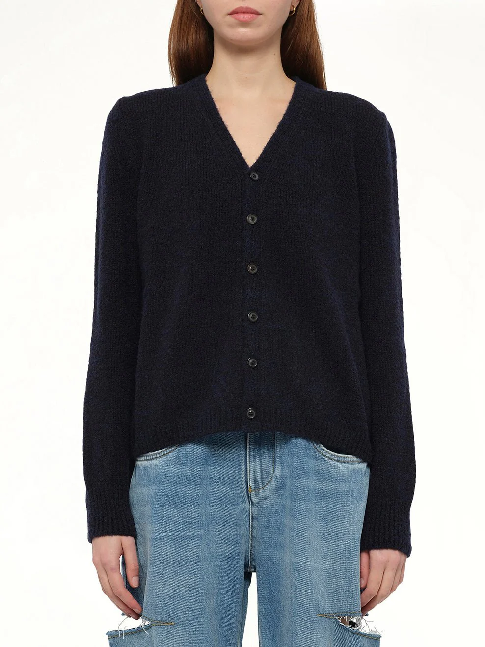 Gauge 5 Cardigan in Navy/Dark Brown