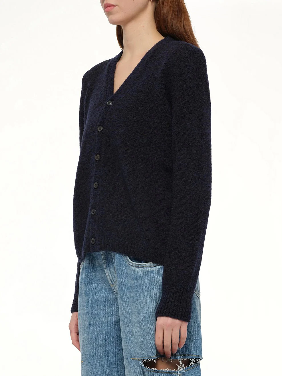 Gauge 5 Cardigan in Navy/Dark Brown - Image 3