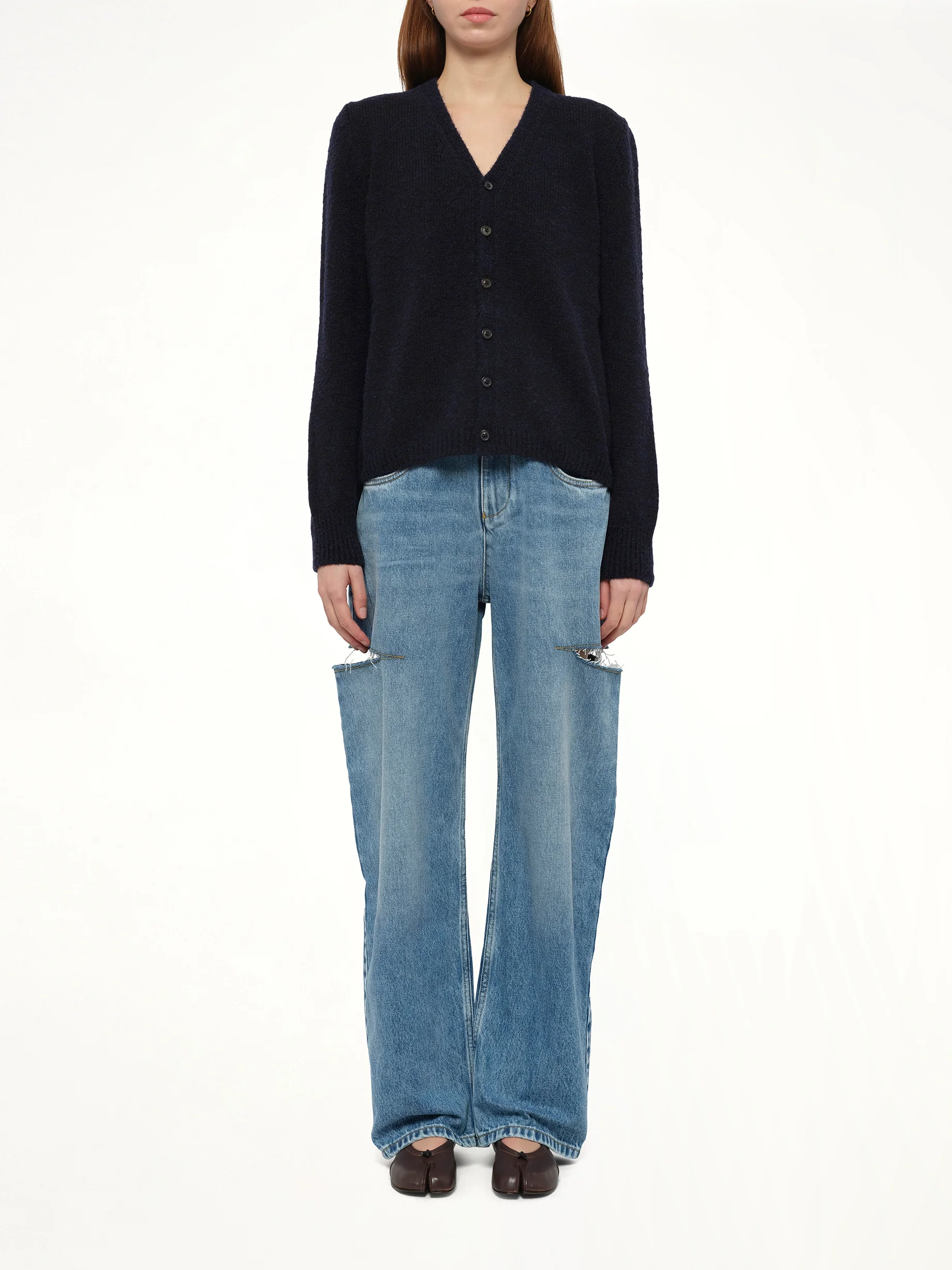 Gauge 5 Cardigan in Navy/Dark Brown - Image 7