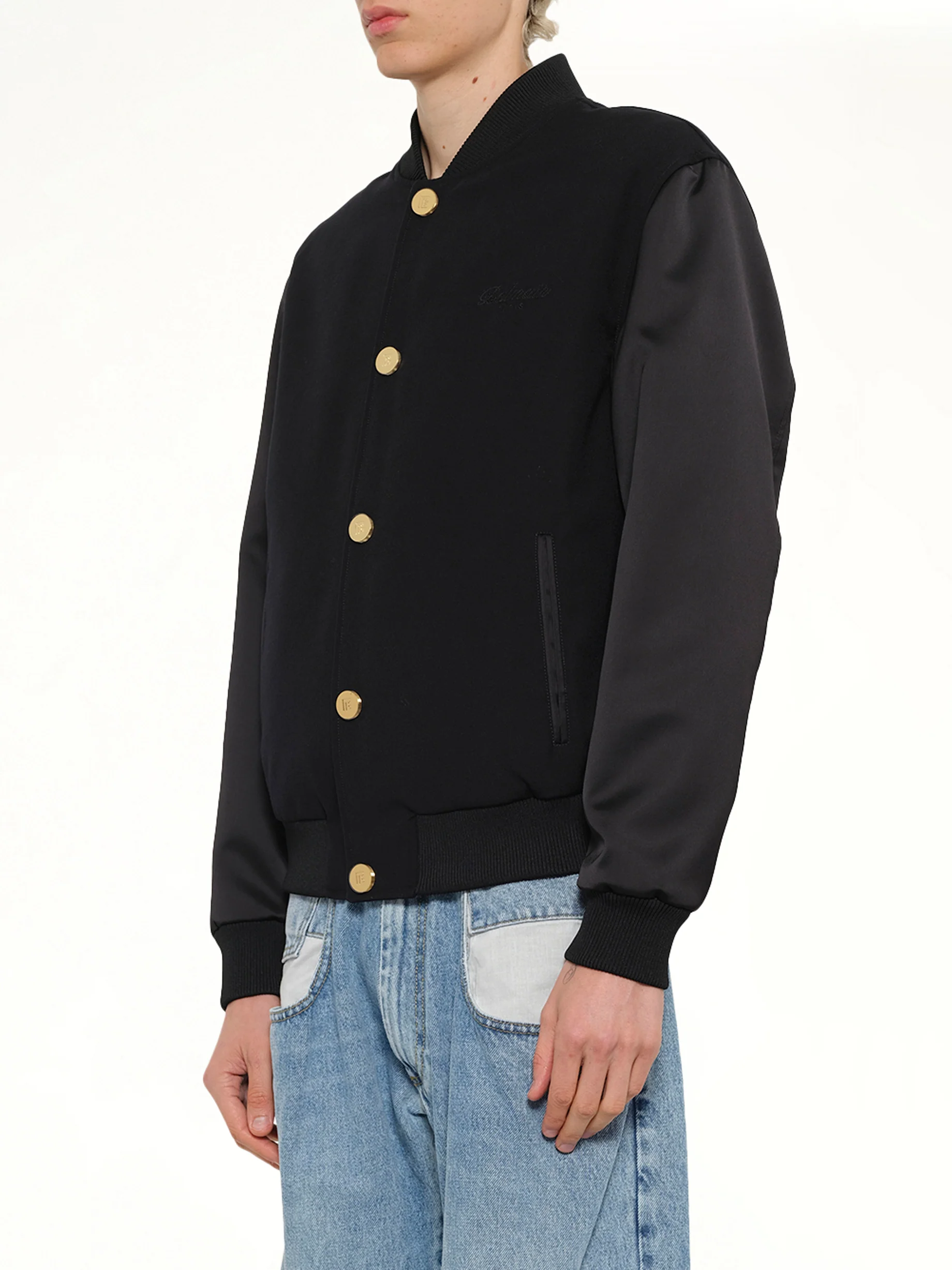 GDP Satin Varsity Jacket in Black - Image 3