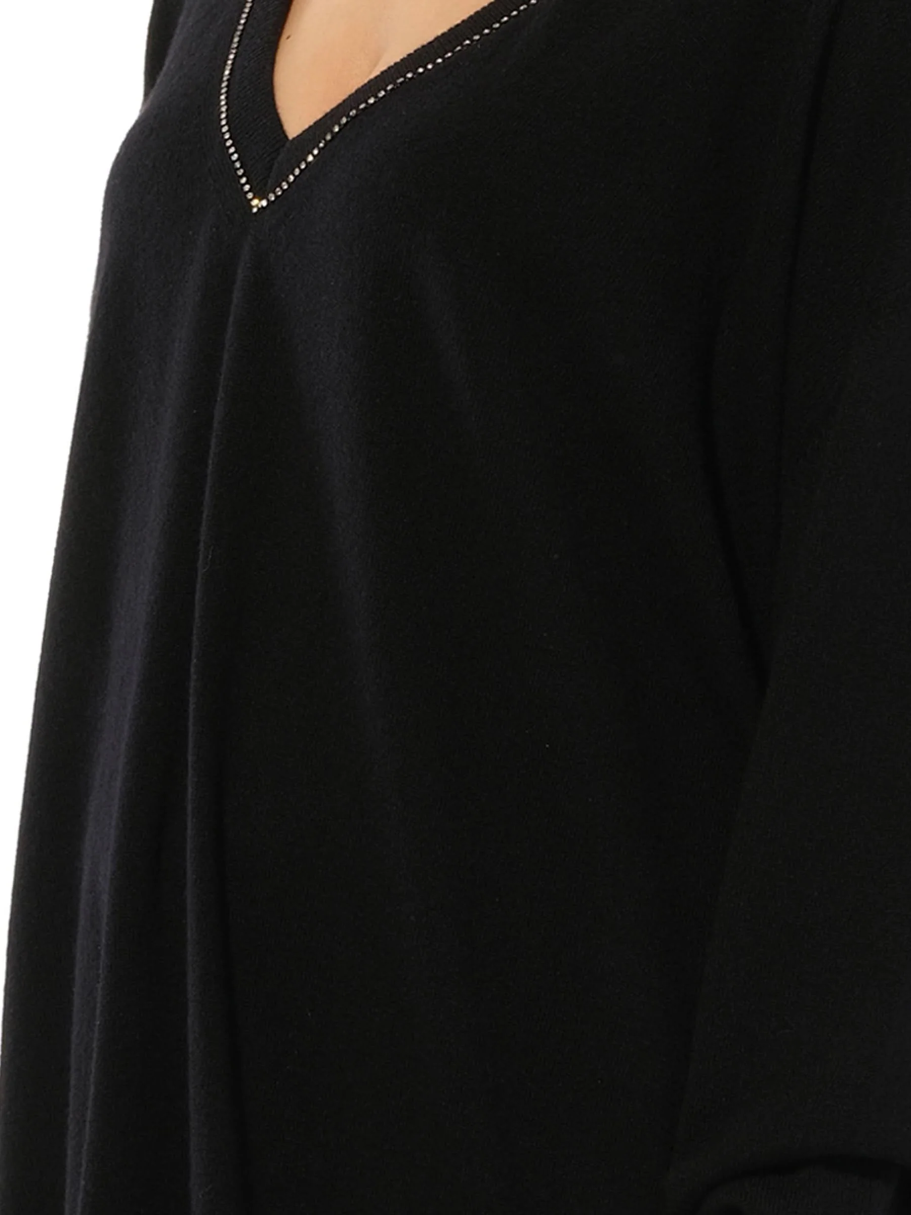 Embroidered Strass V-Neck in Black - Image 2