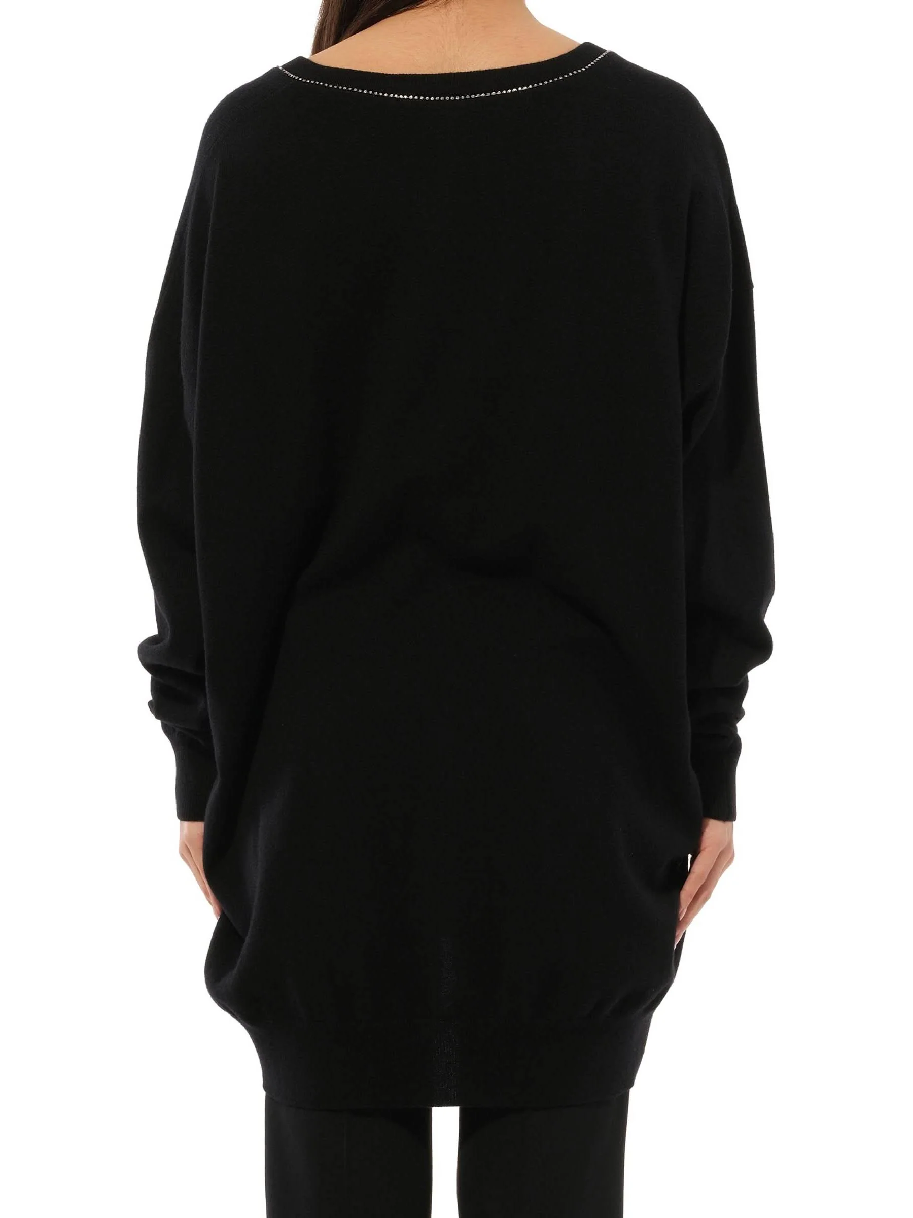 Embroidered Strass V-Neck in Black - Image 6