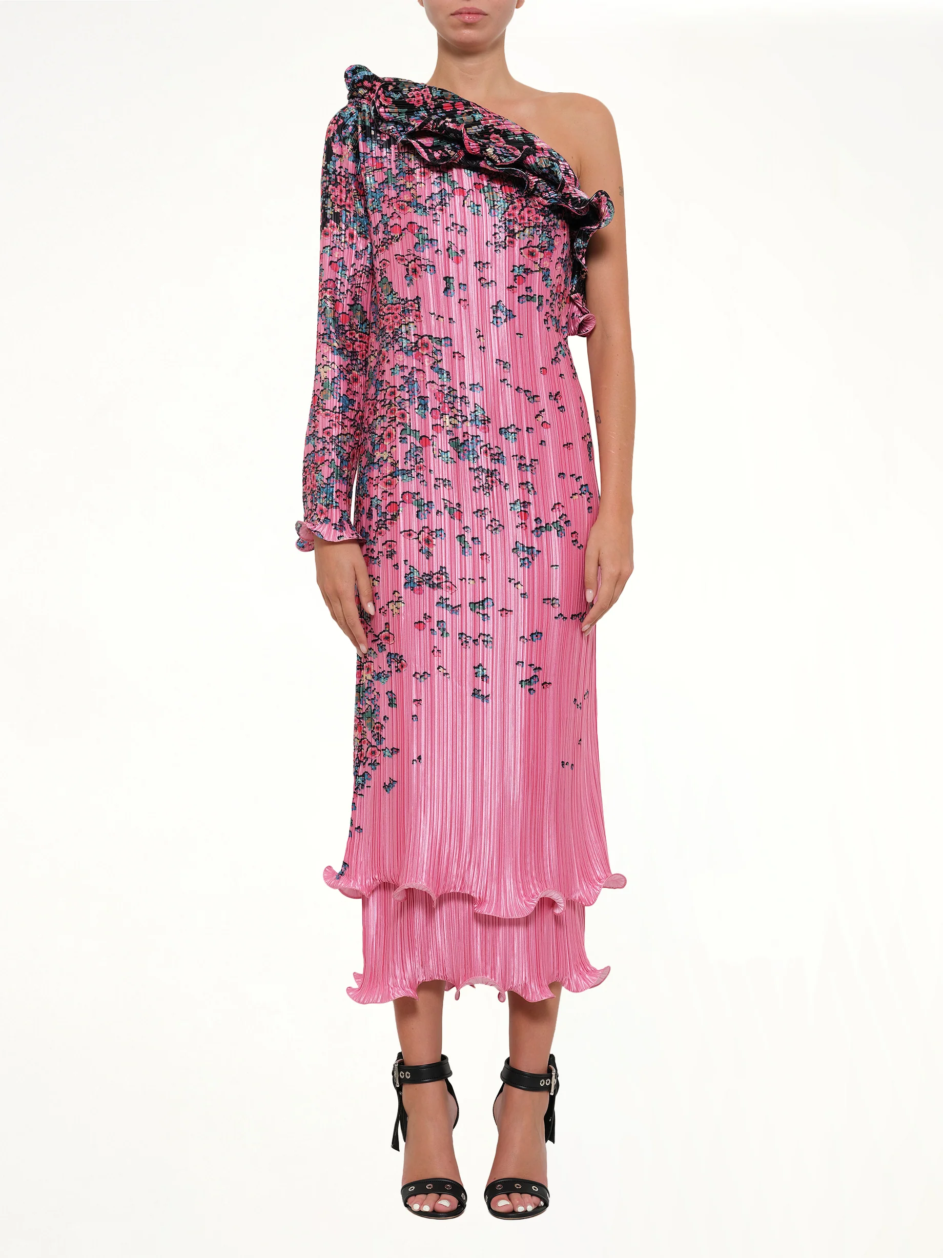 Asymmetric Pleated Dress in Pink - Image 2