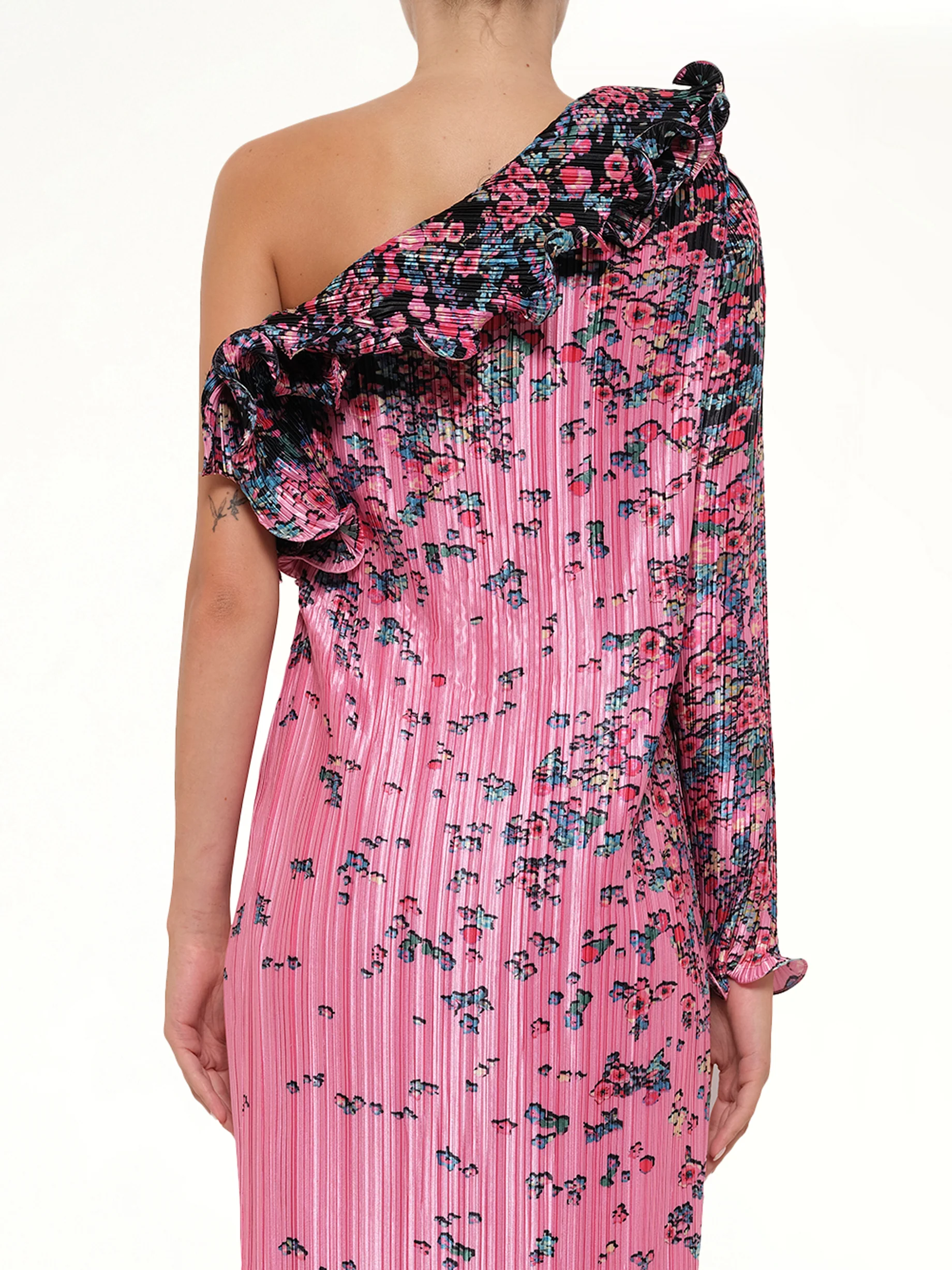 Asymmetric Pleated Dress in Pink - Image 3