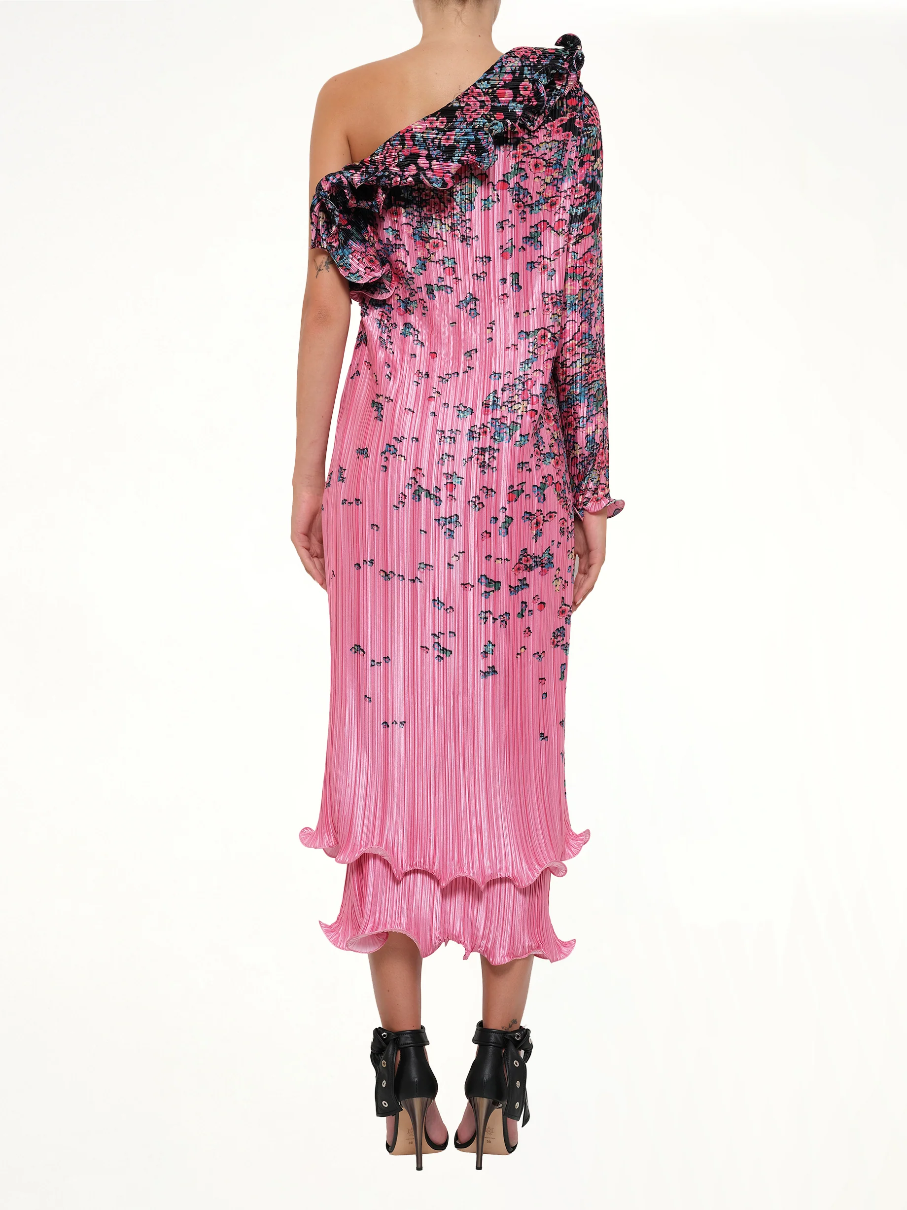Asymmetric Pleated Dress in Pink - Image 4