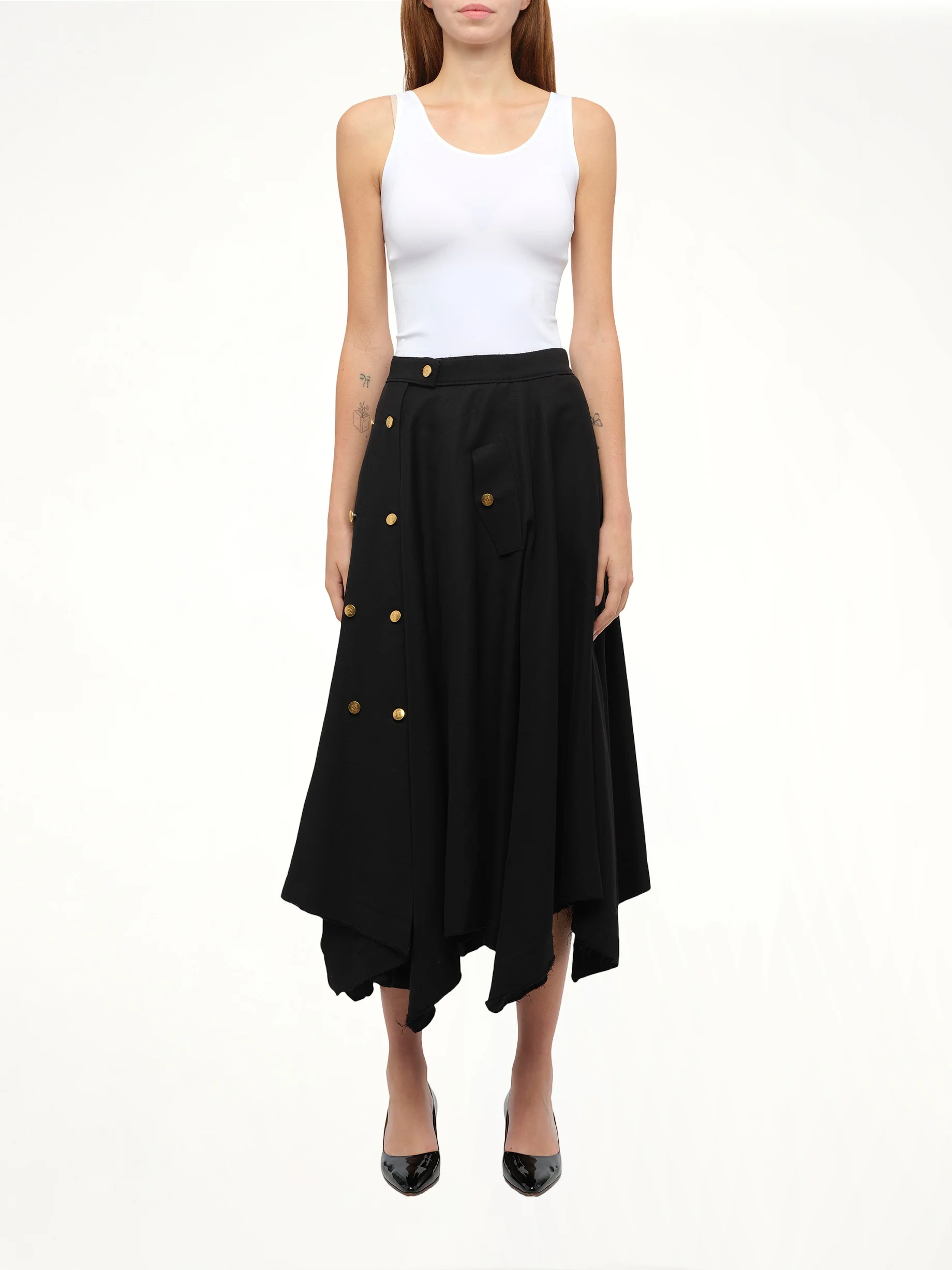 Gold Button Skirt in Black - Image 4
