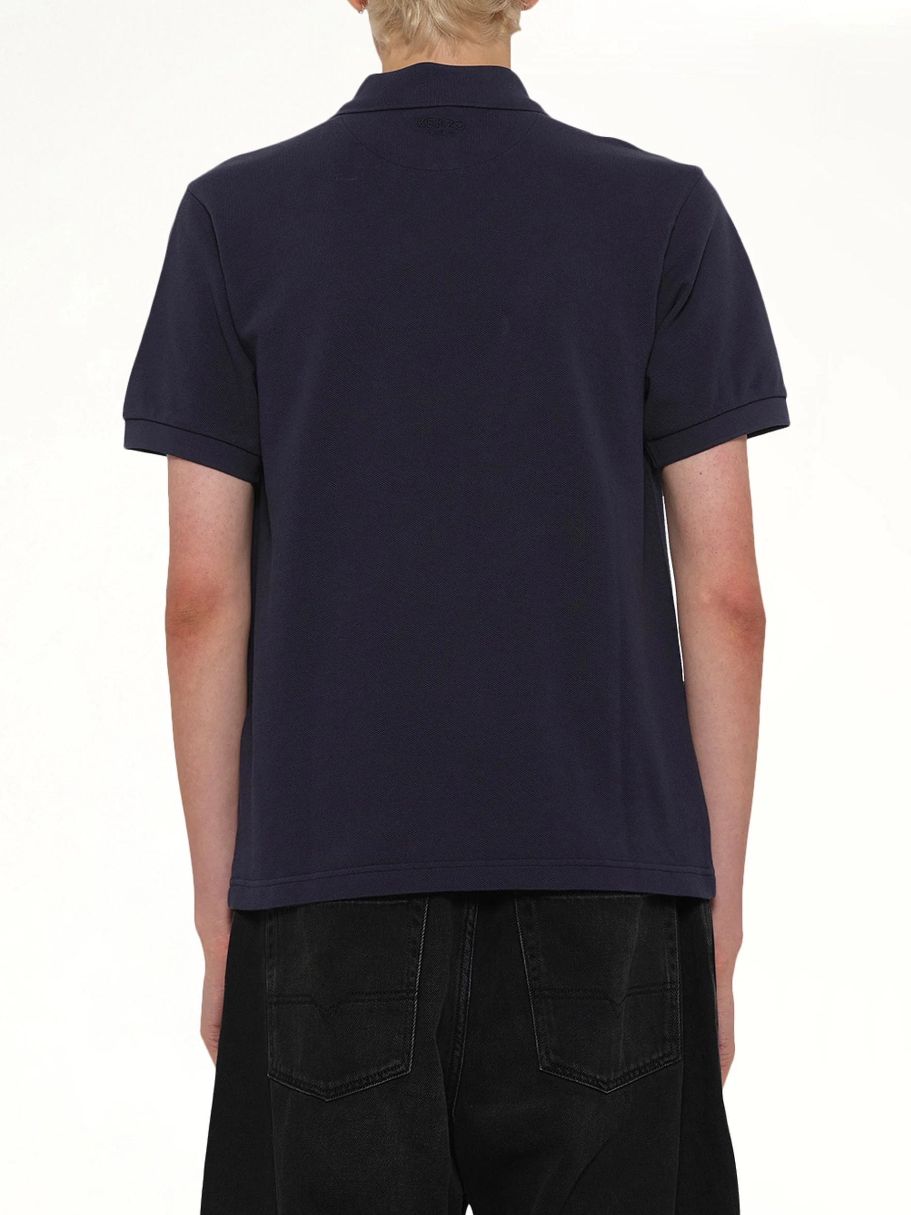 Gots Boke Flower Embroidered Slim Polo in Navy Blue - Image 5