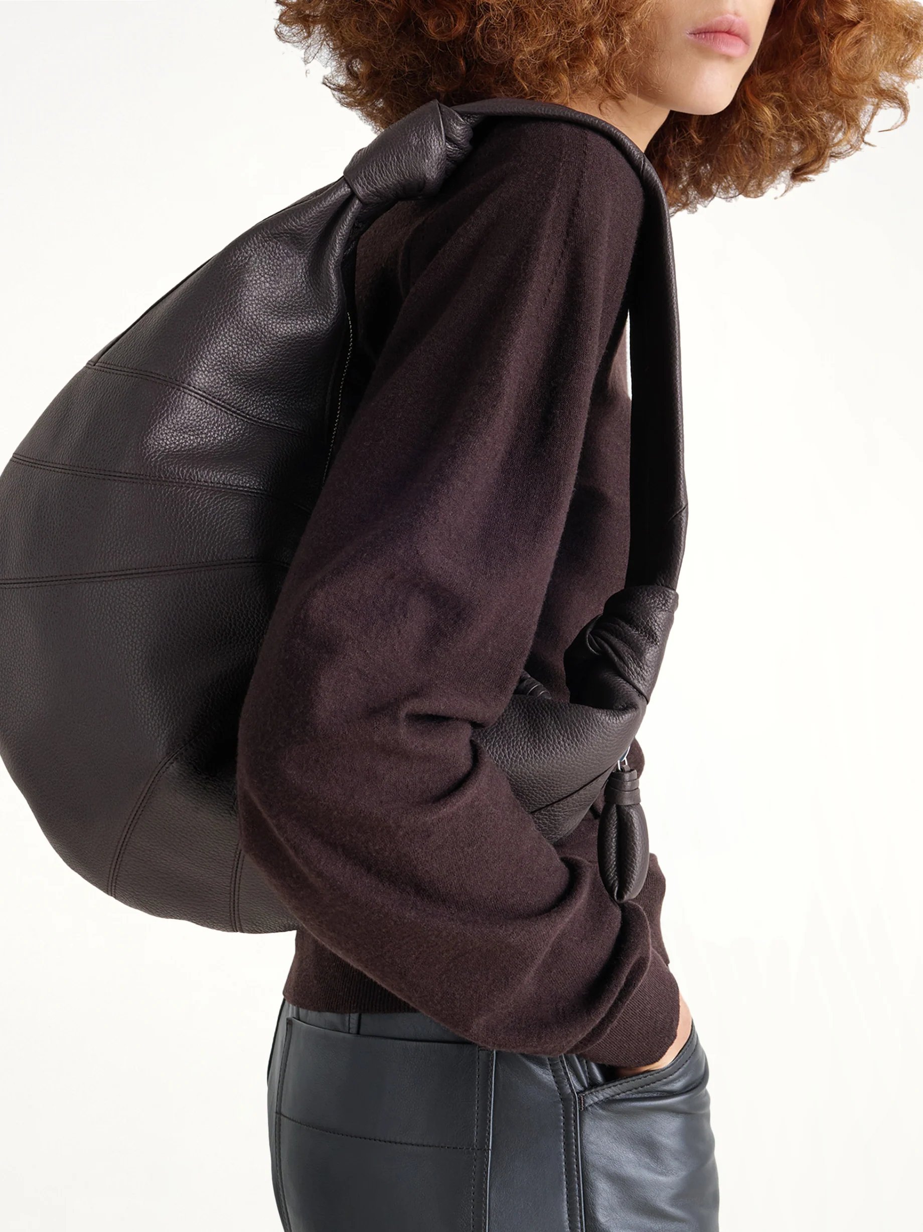 Grained Fortune Croissant Bag in Dark Chocolate - Image 4