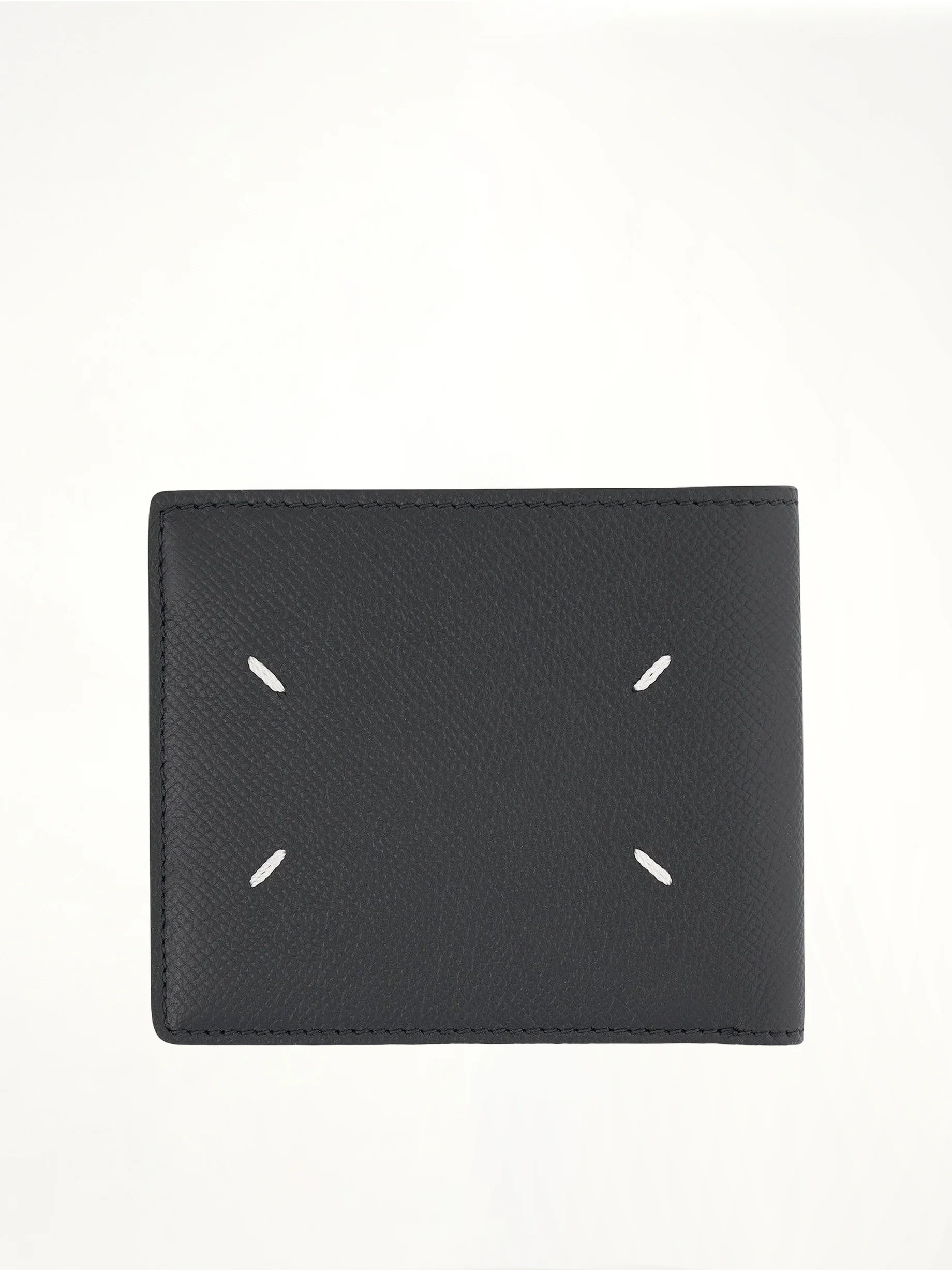 Grained Slim Bi-Fold Wallet in Black