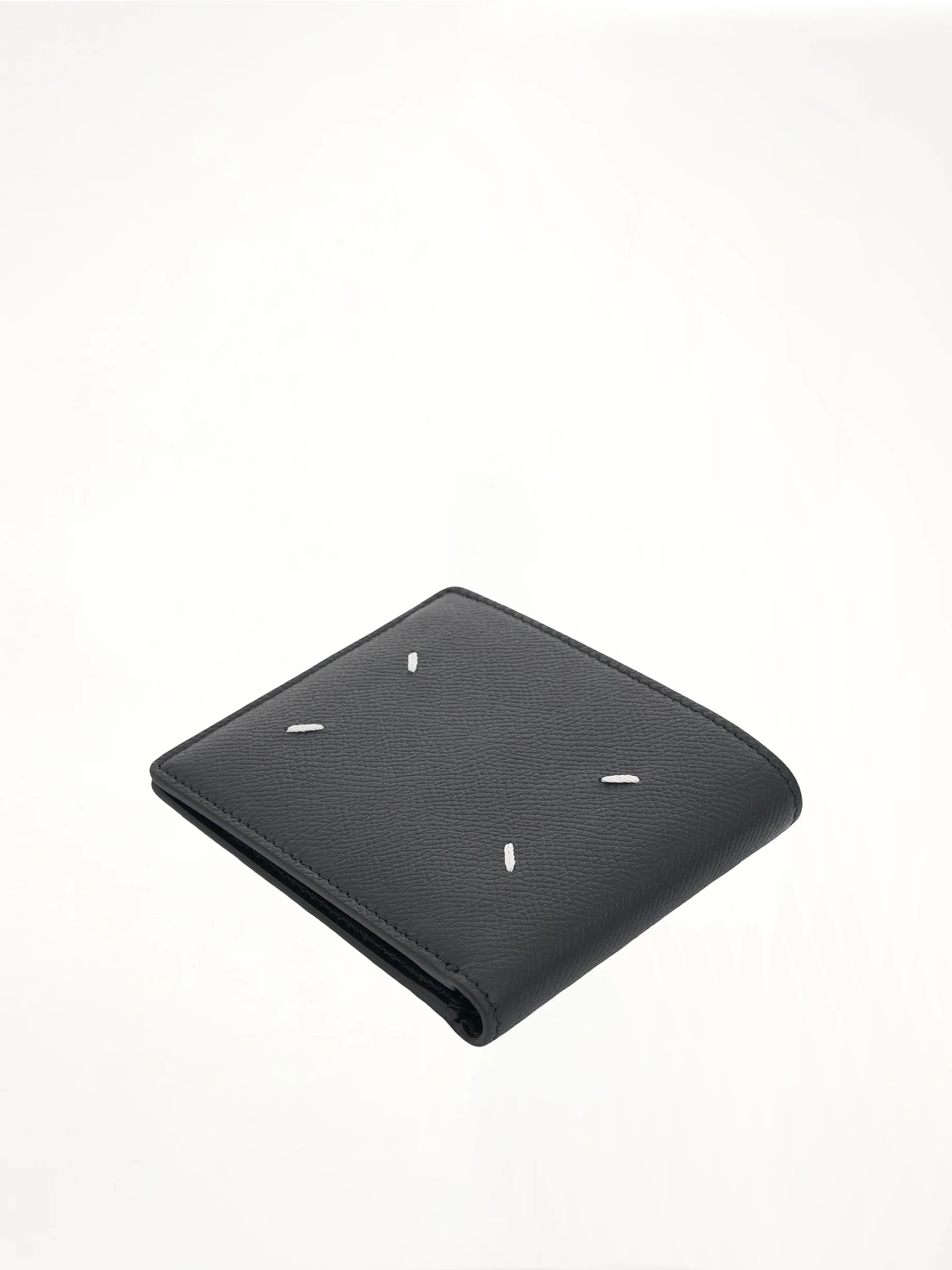 Grained Slim Bi-Fold Wallet in Black - Image 4