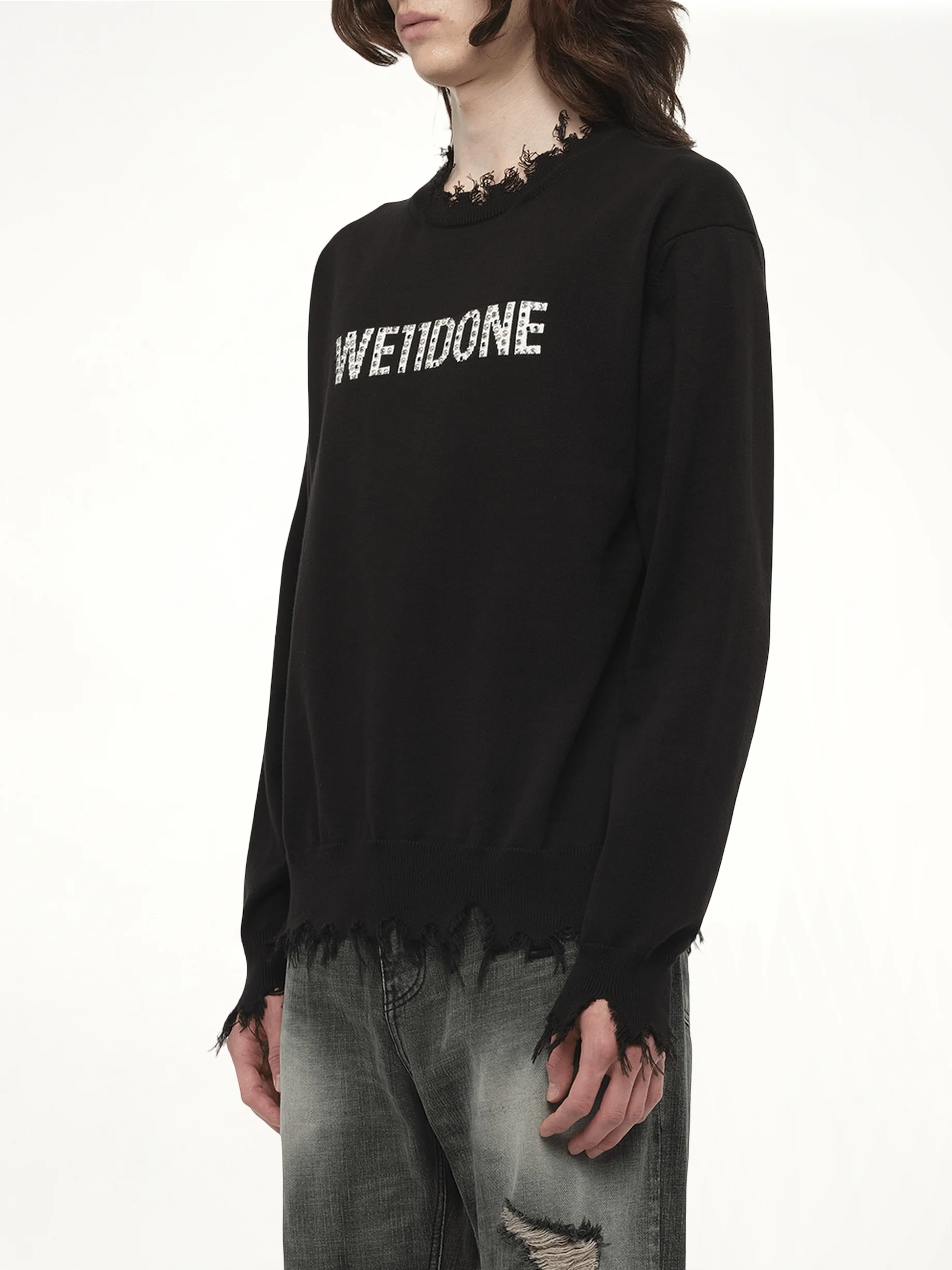 Grunge Rhinestone Logo Sweater in Black - Image 5