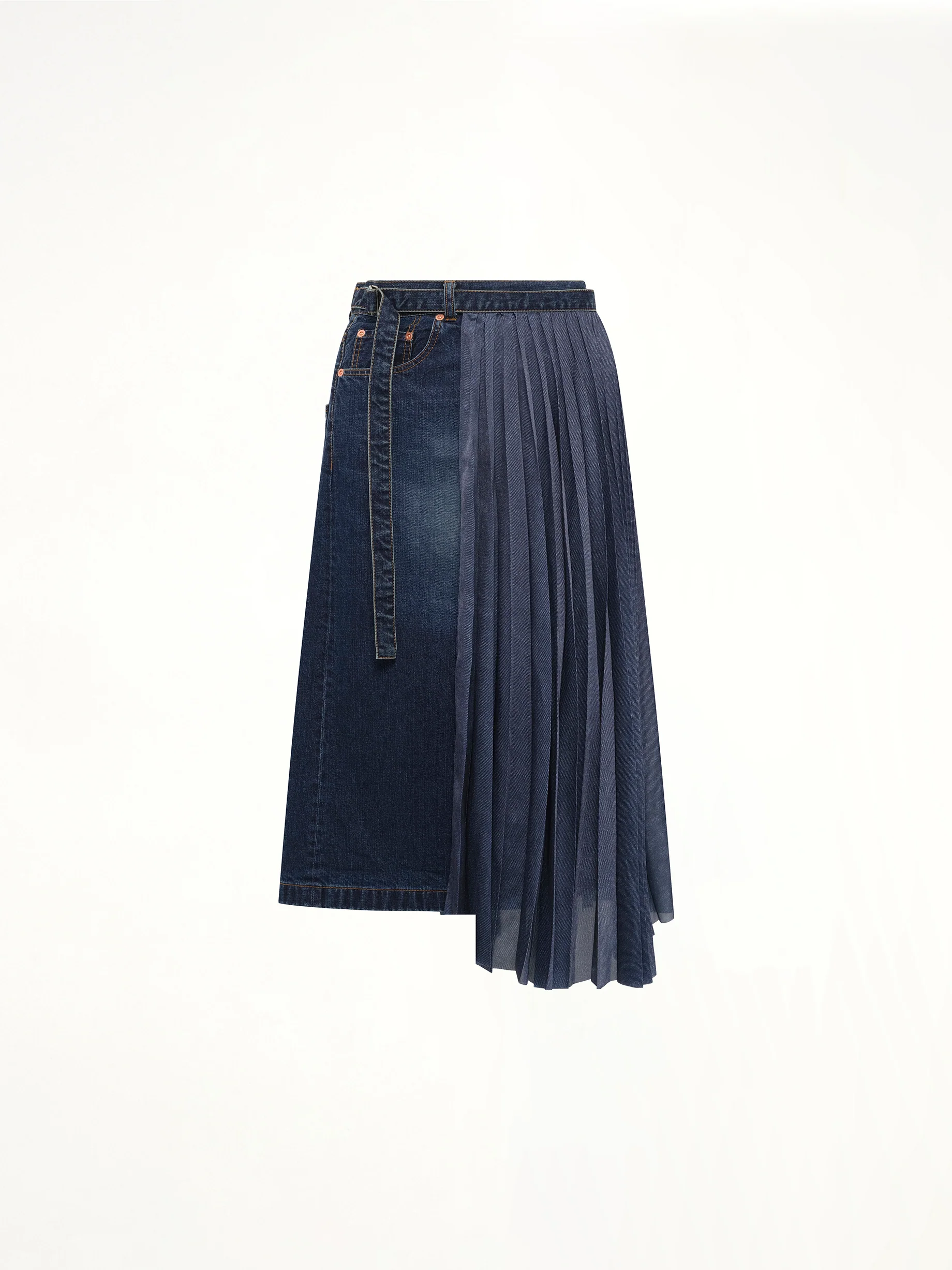 Half Pleated Denim Skirt in Blue - Image 2