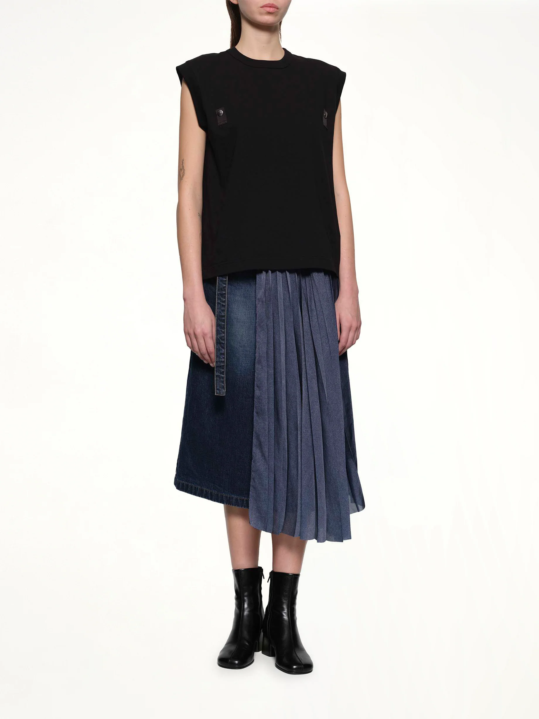 Half Pleated Denim Skirt in Blue - Image 4