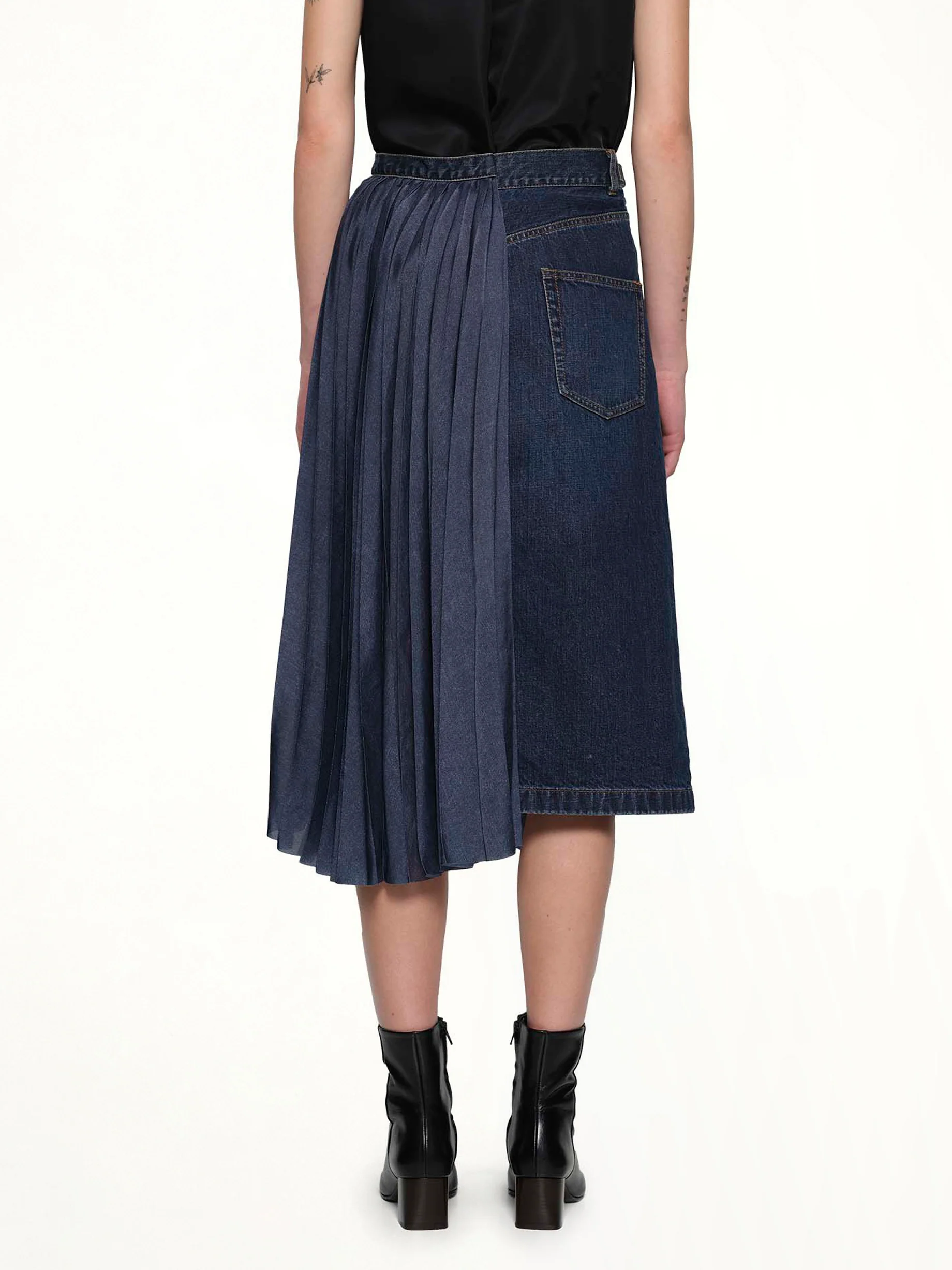 Half Pleated Denim Skirt in Blue - Image 5