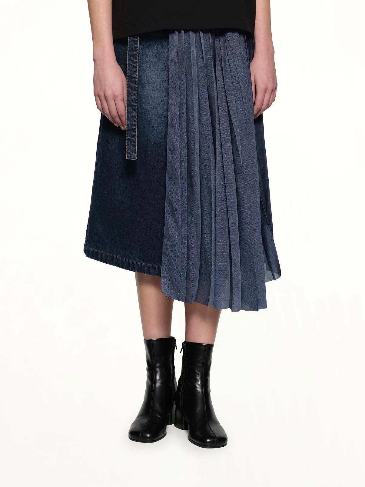 Half Pleated Denim Skirt in Blue - Image 6