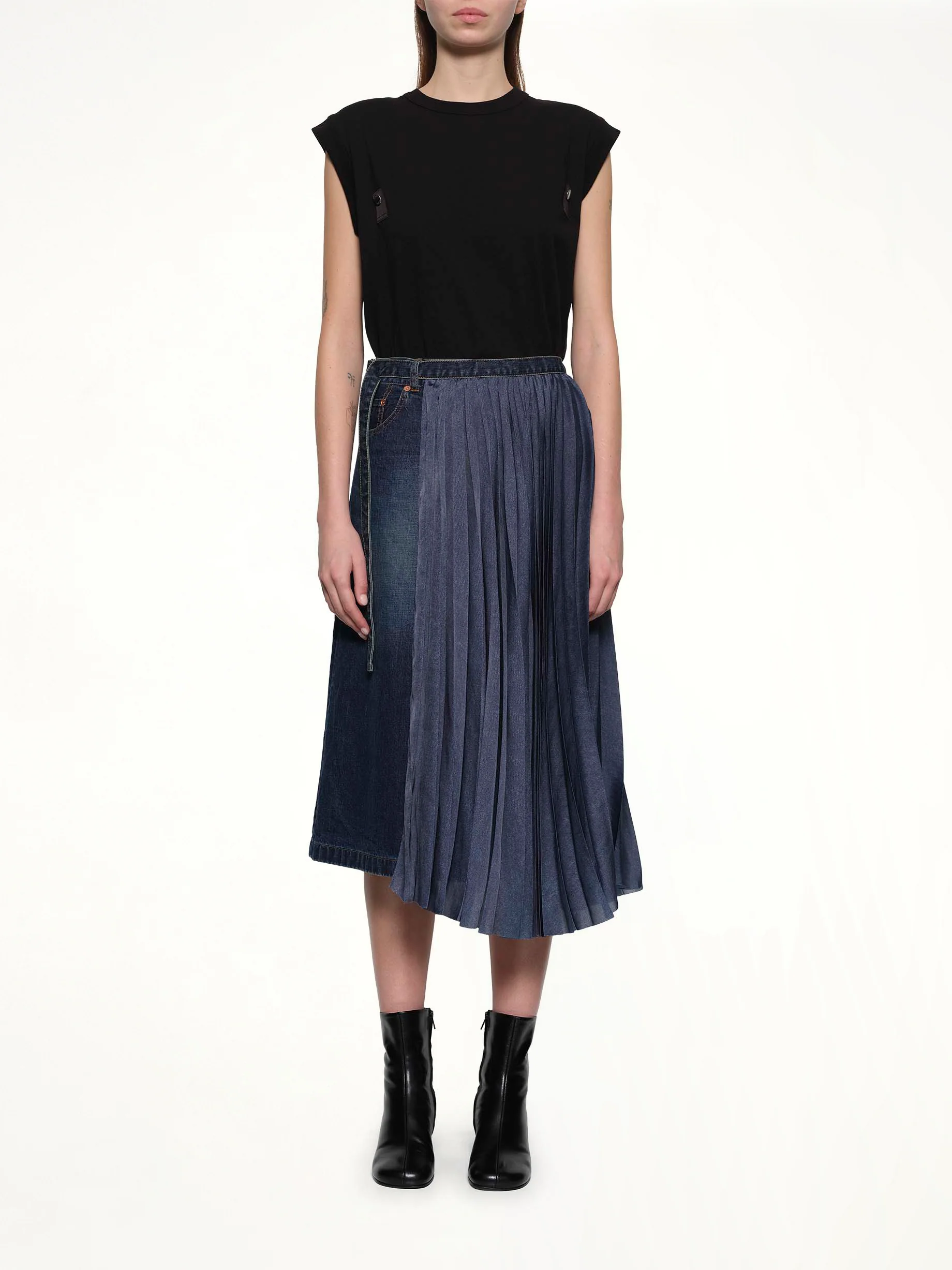 Half Pleated Denim Skirt in Blue - Image 7