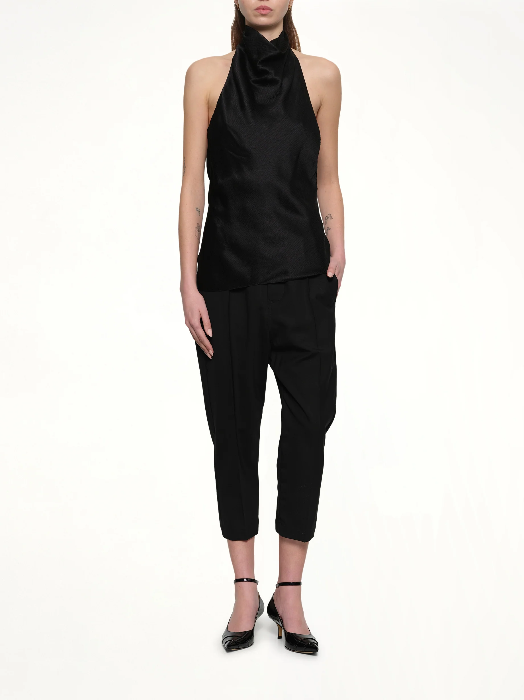 Halterneck Crepe Satin Top in Black - Image 4