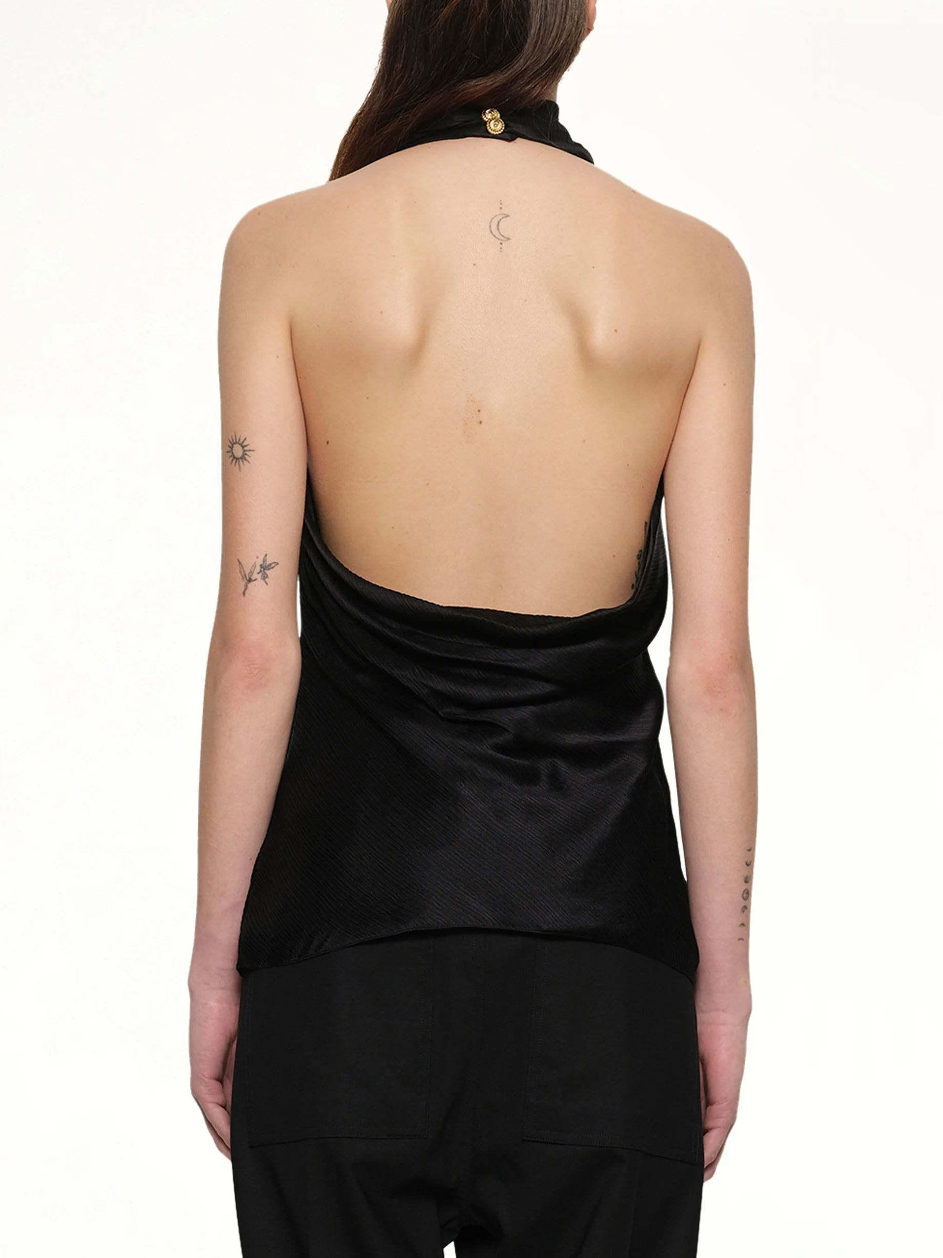 Halterneck Crepe Satin Top in Black - Image 5