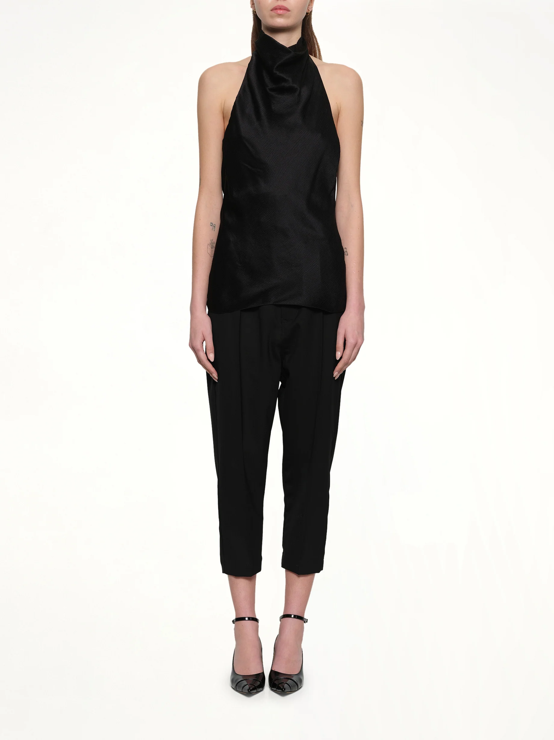 Halterneck Crepe Satin Top in Black - Image 7