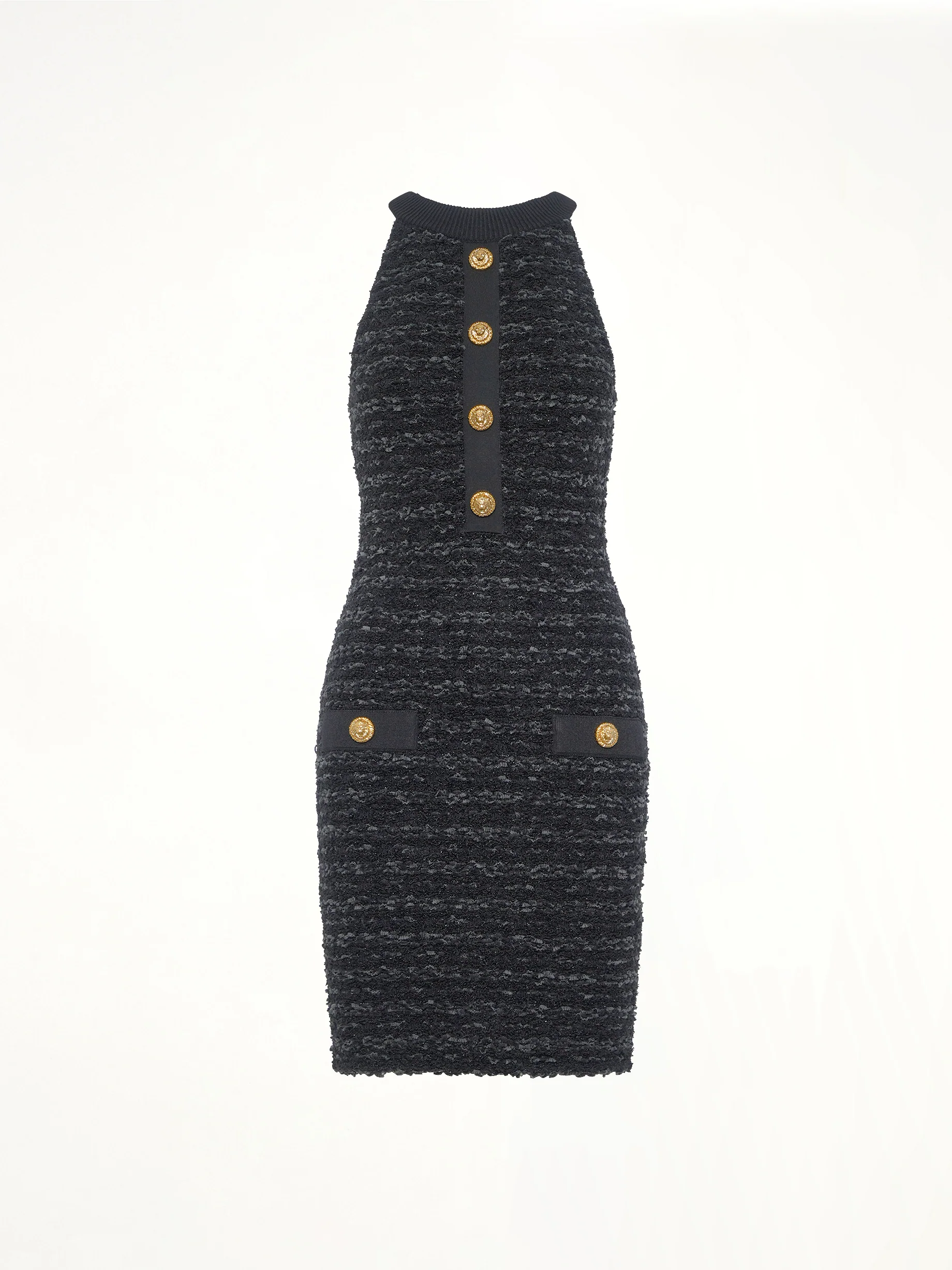 Halterneck Knit Tweed Dress in Black - Image 2