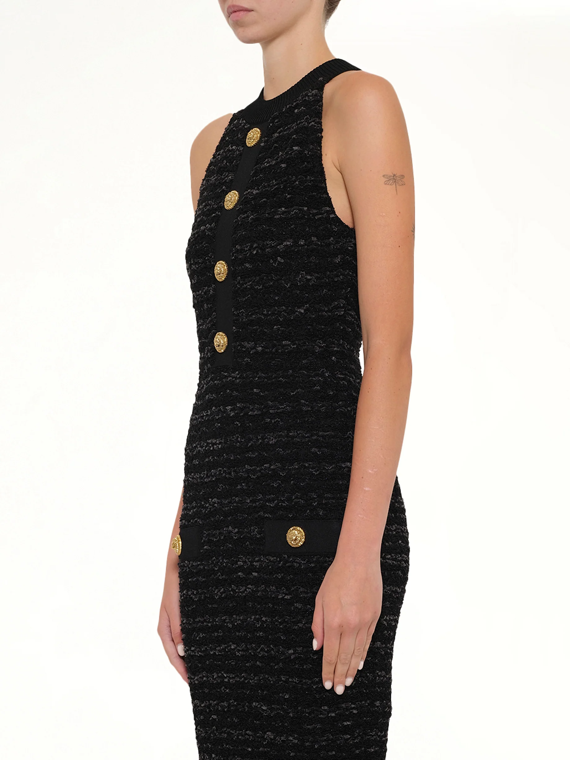 Halterneck Knit Tweed Dress in Black - Image 3