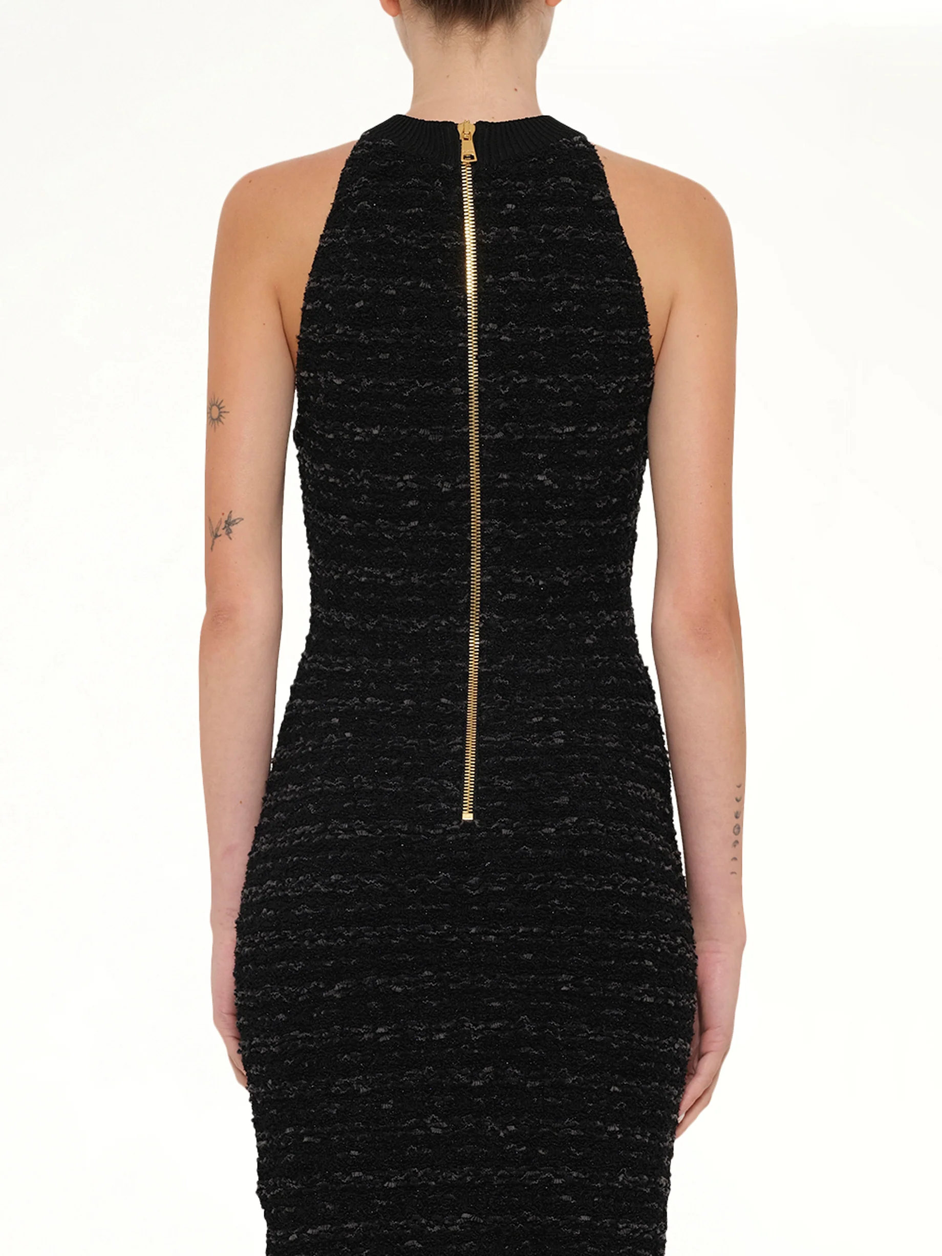 Halterneck Knit Tweed Dress in Black - Image 5