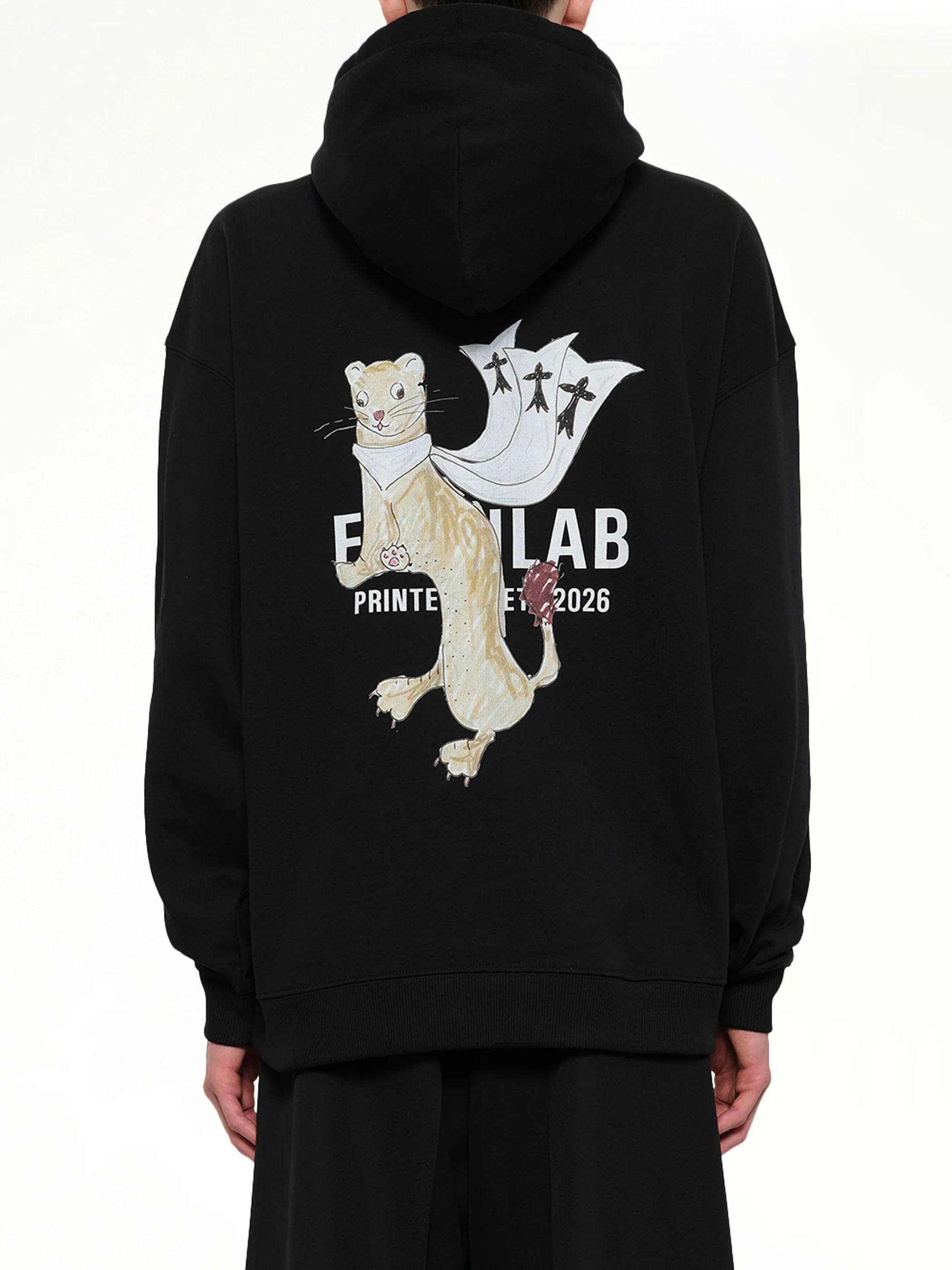 Hermine Print Cotton Hoodie in Black - Image 5