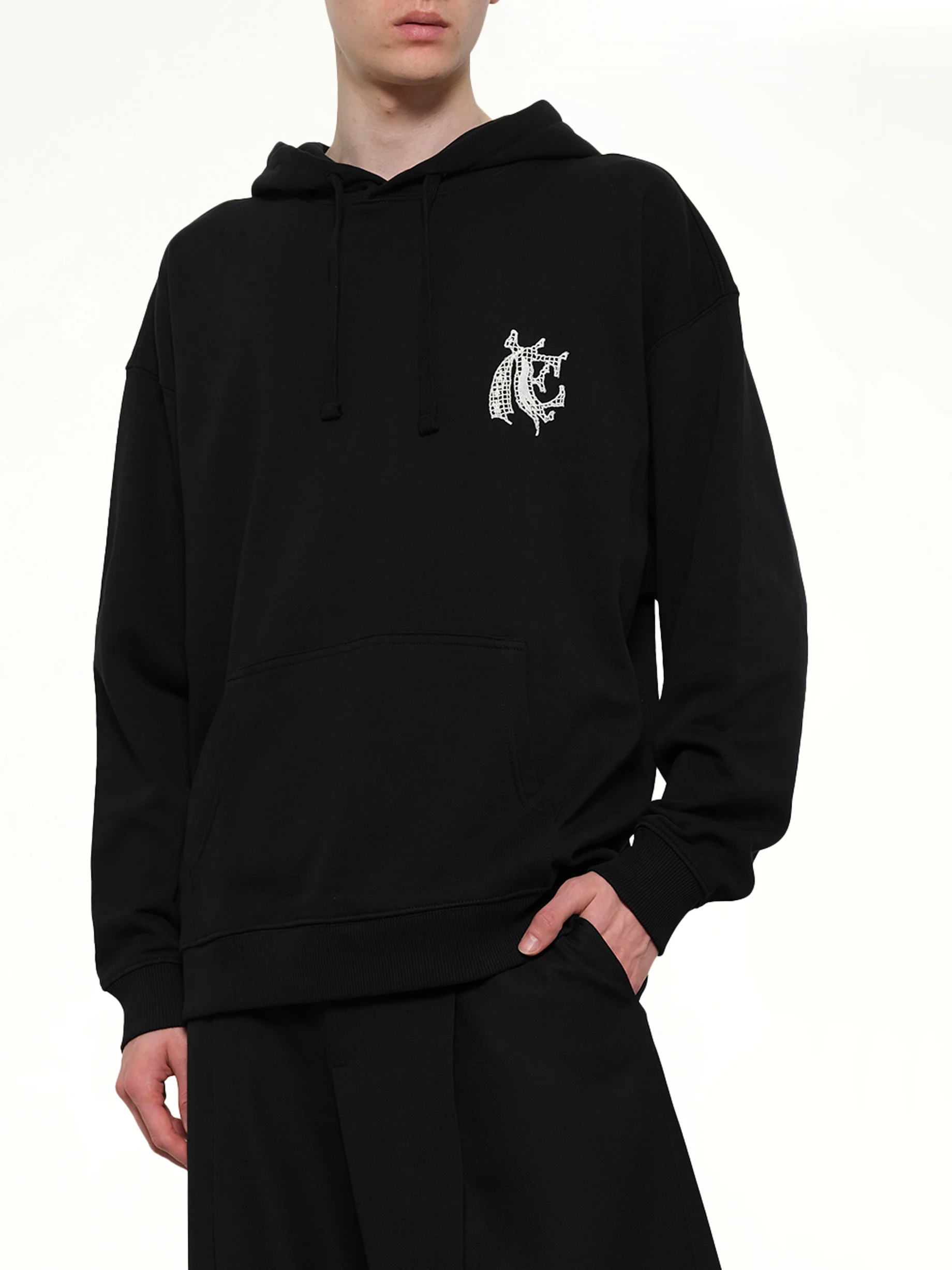 Hermine Print Cotton Hoodie in Black - Image 6
