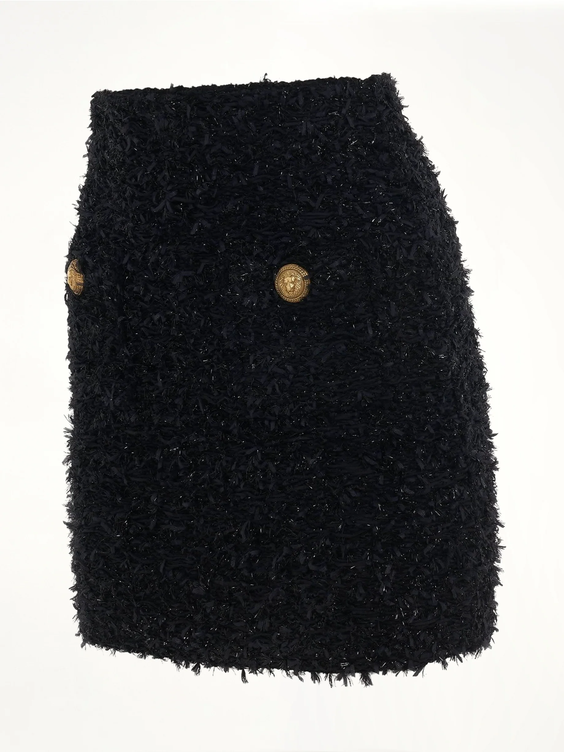 High Waisted 2 Pockets Tweed Short Skirt in Black - Image 2