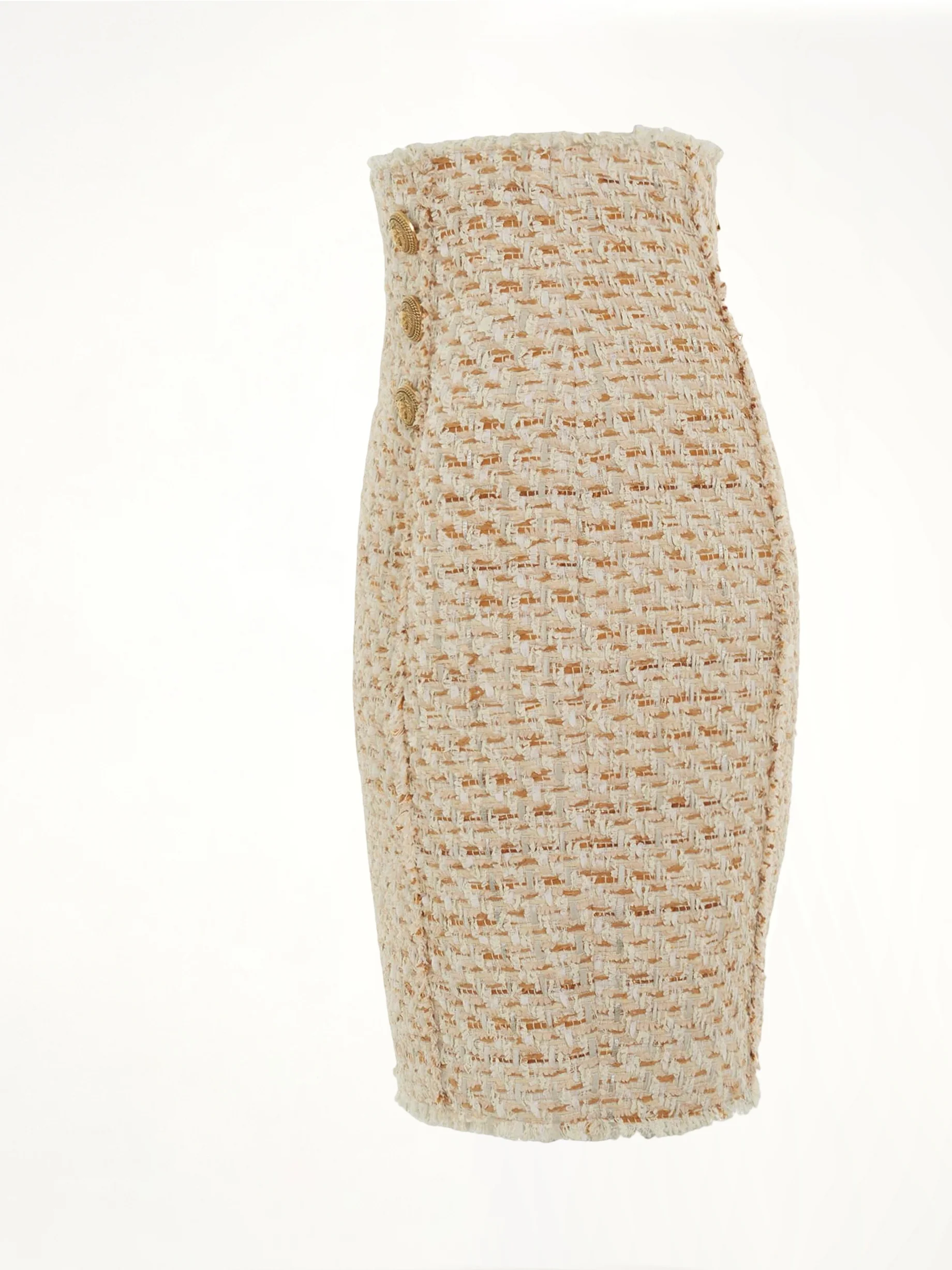 High Waisted 6 Button Tweed Short Skirt in Multi Beige - Image 3