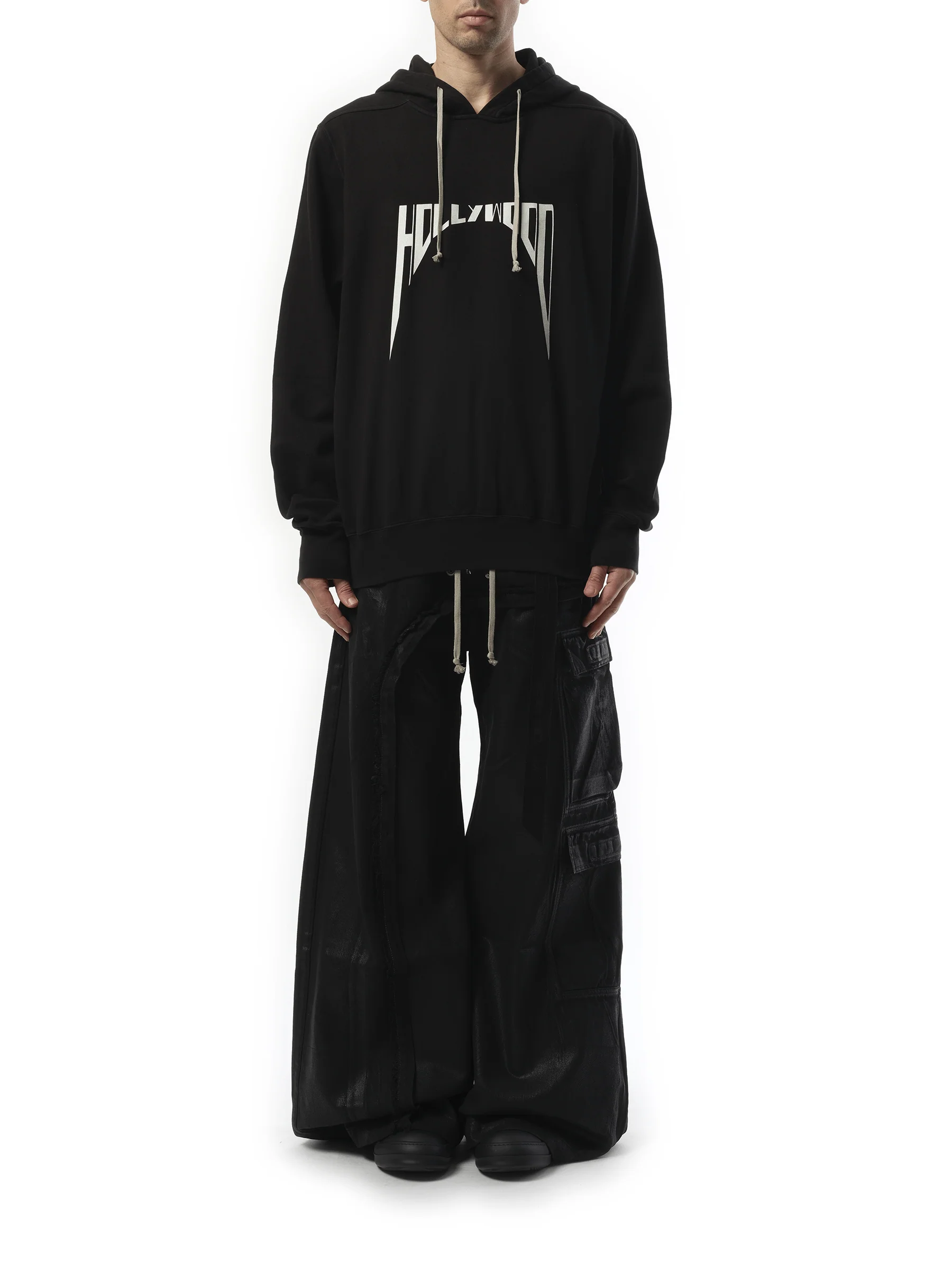 Hollywood Curved Print Oversized Hoodie in Black/Milk - Image 4