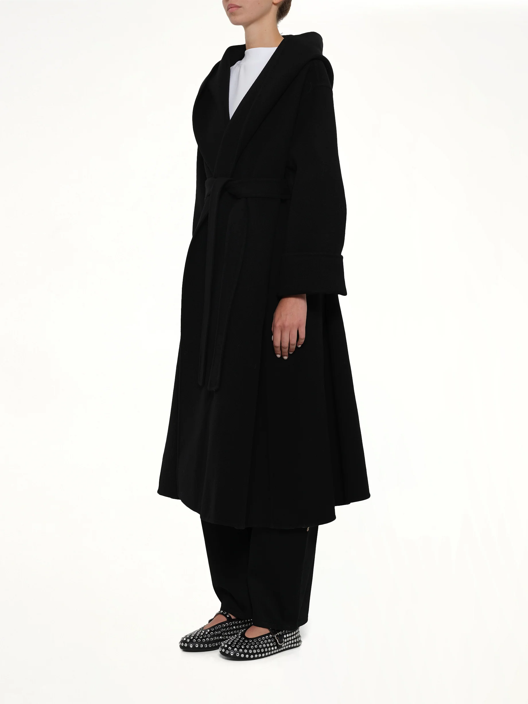 Hood Wrap Coat in Black - Image 3