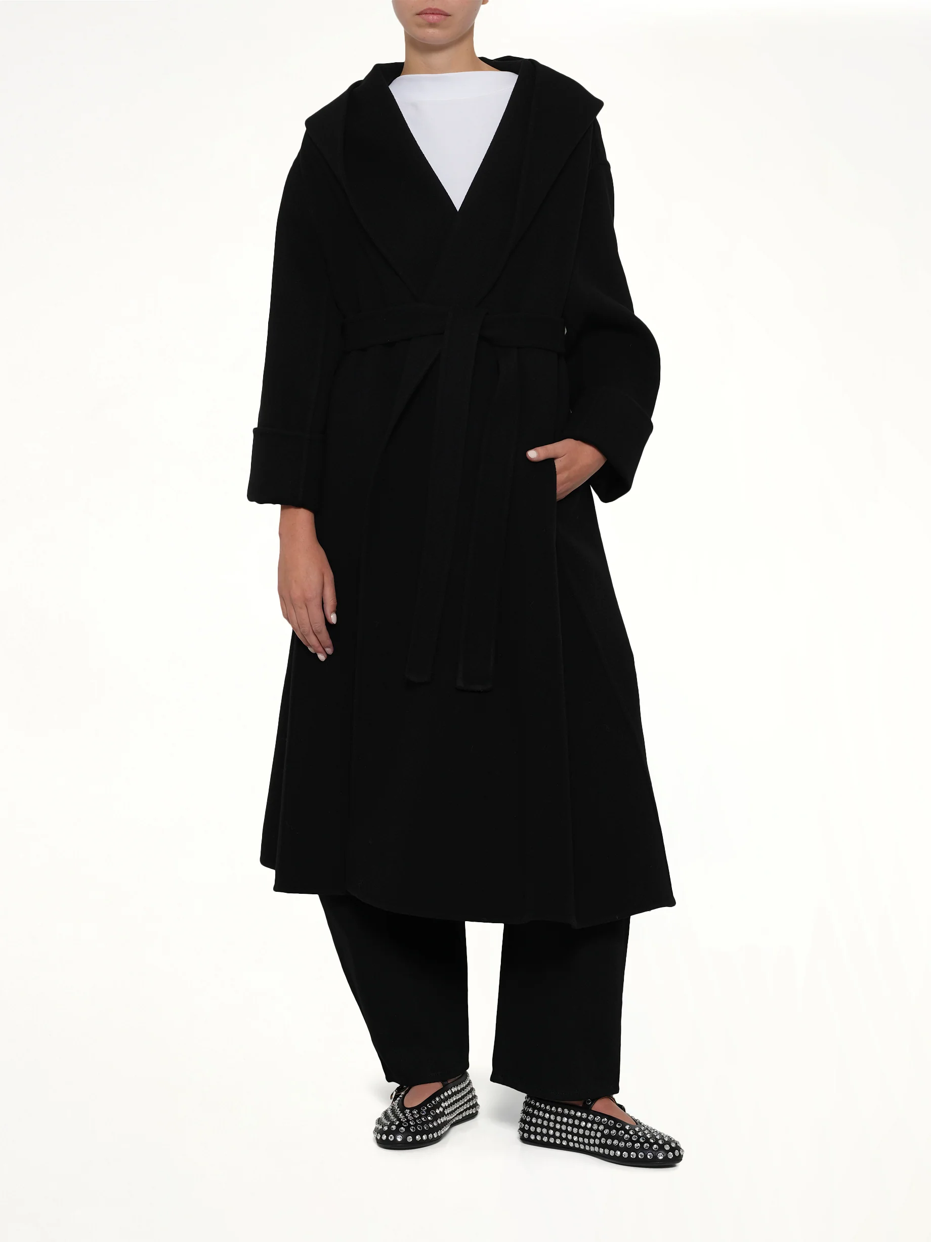 Hood Wrap Coat in Black - Image 4