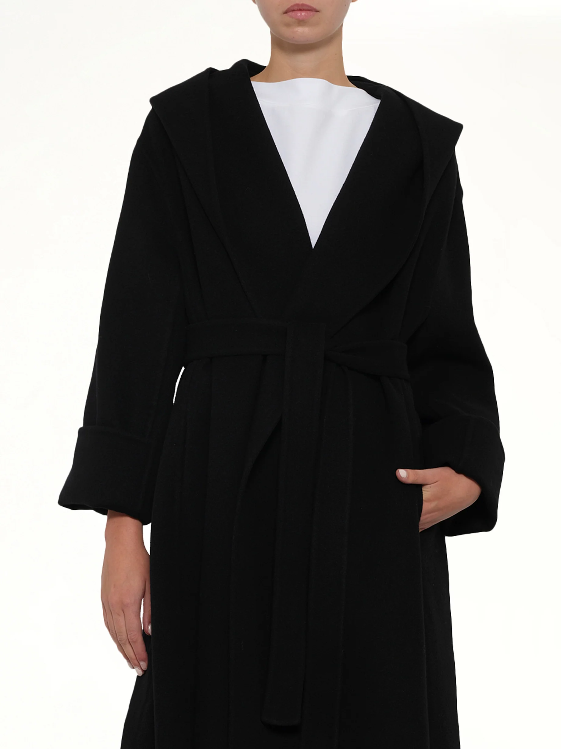 Hood Wrap Coat in Black - Image 6