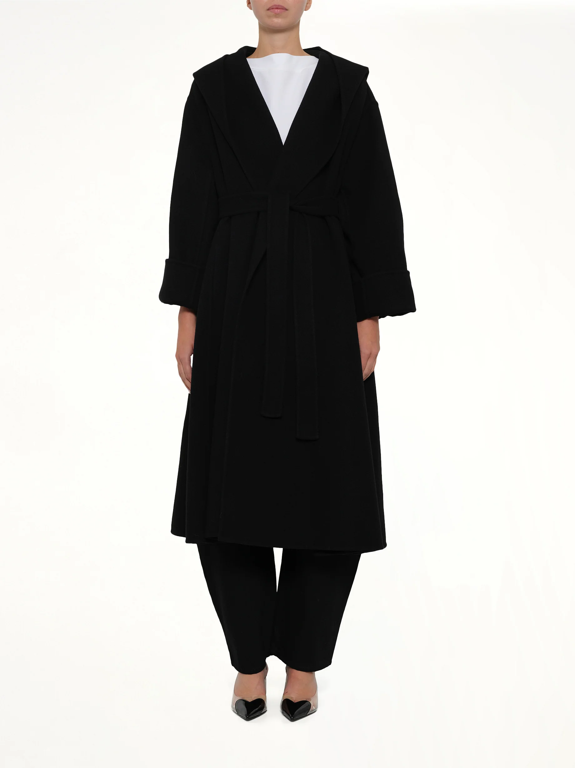 Hood Wrap Coat in Black - Image 7